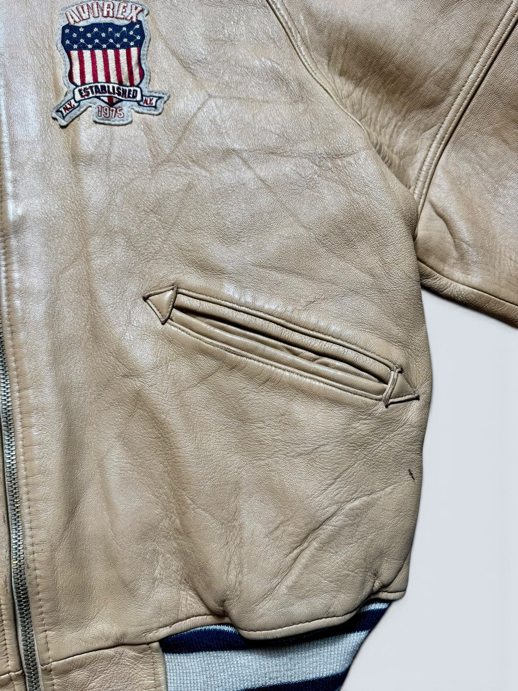 Jacket cuir varsity baseball sport Avirex ltd usa beige vintage 90’s - L