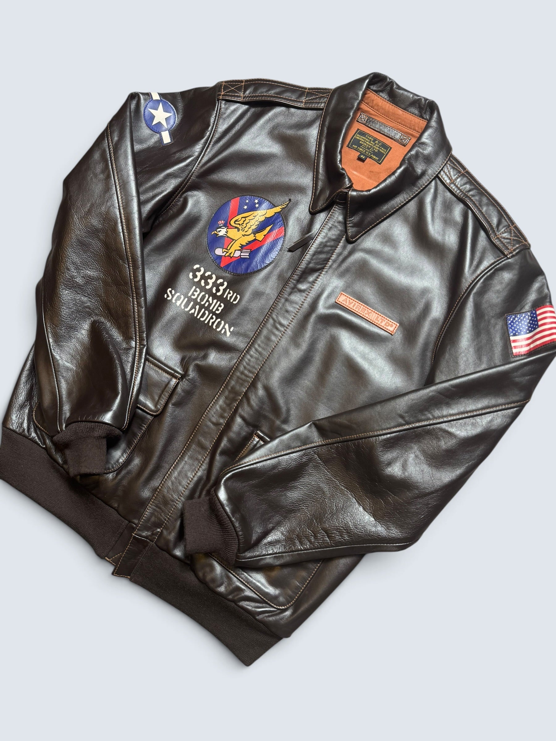 Jacket cuir cowhide flight A-2 Avirex LTD Japan exclusive usaf nose art full patch black - 44 (XL)