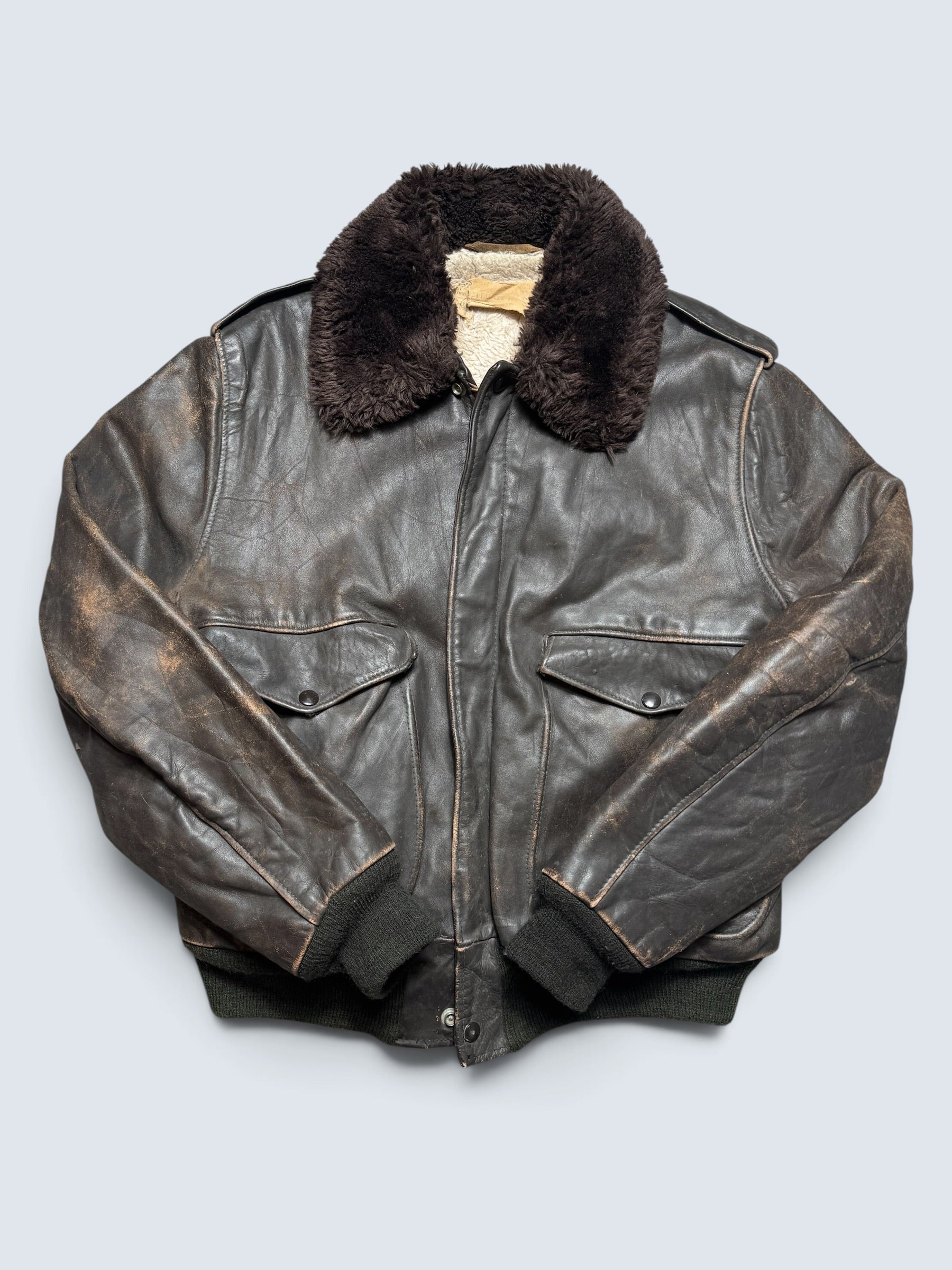 Jacket cuir cowhide flight bomber Schott NYC 674MS made in USA brown early 70’s - 42 (M)