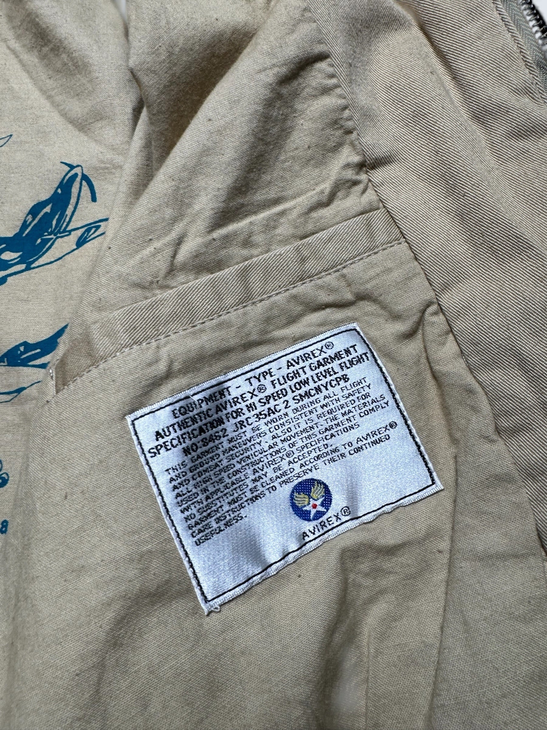 Jacket deadstock flight A-2 Cotton Twill Avirex usa usaf patch beige 1992 - L/XL