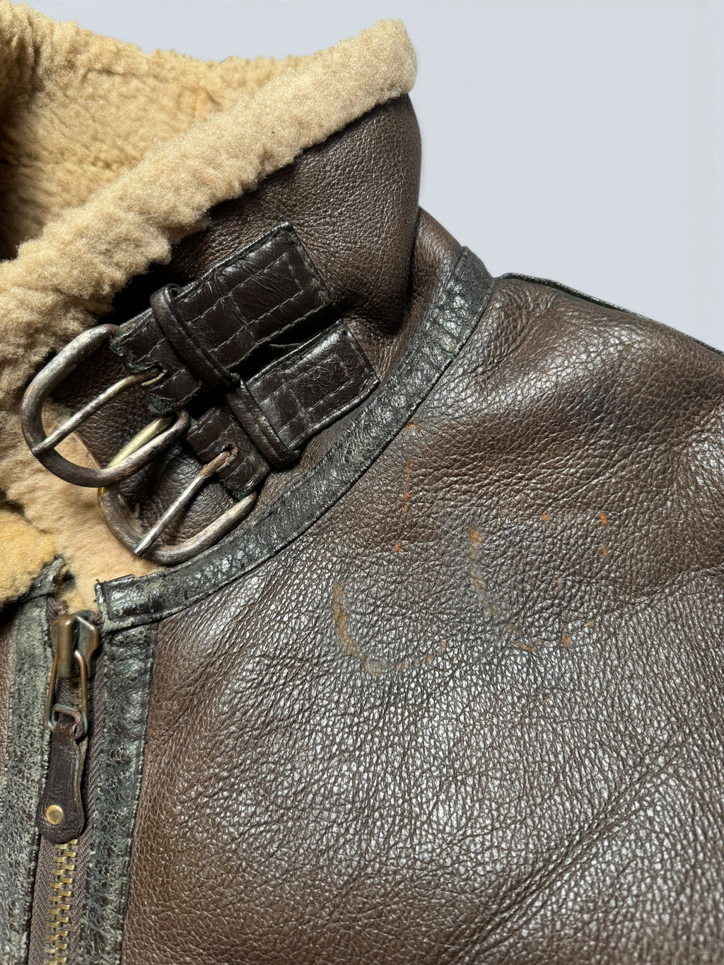 Jacket cuir bomber flight shearling aviator B-3 usaf brown vintage 80’s - L