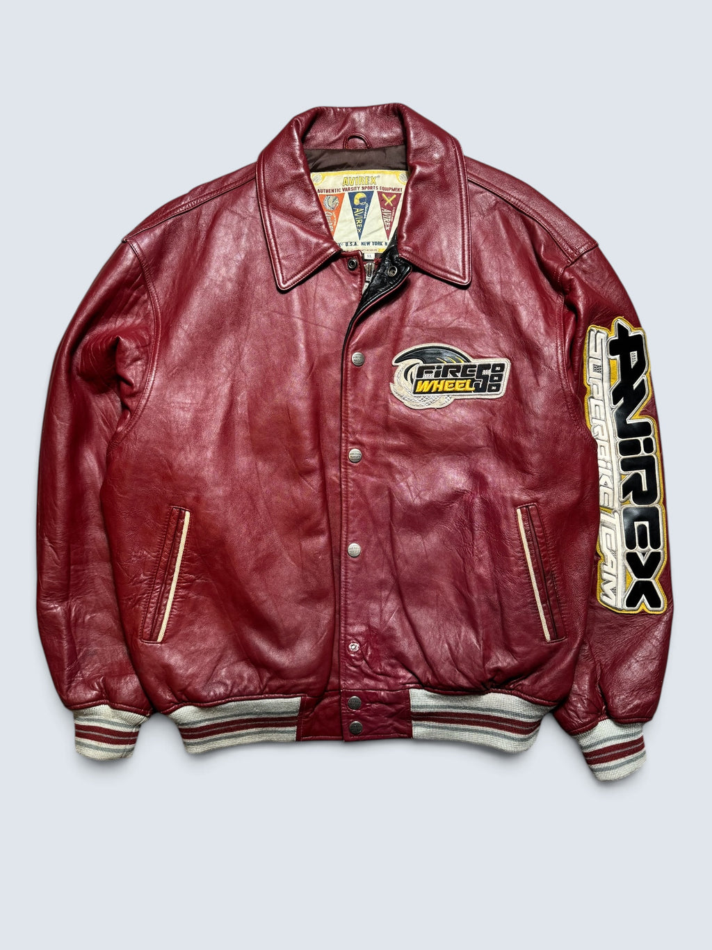 Jacket cuir cowhide varsity sport Avirex superbike team usa burgundy vintage 90's - XL
