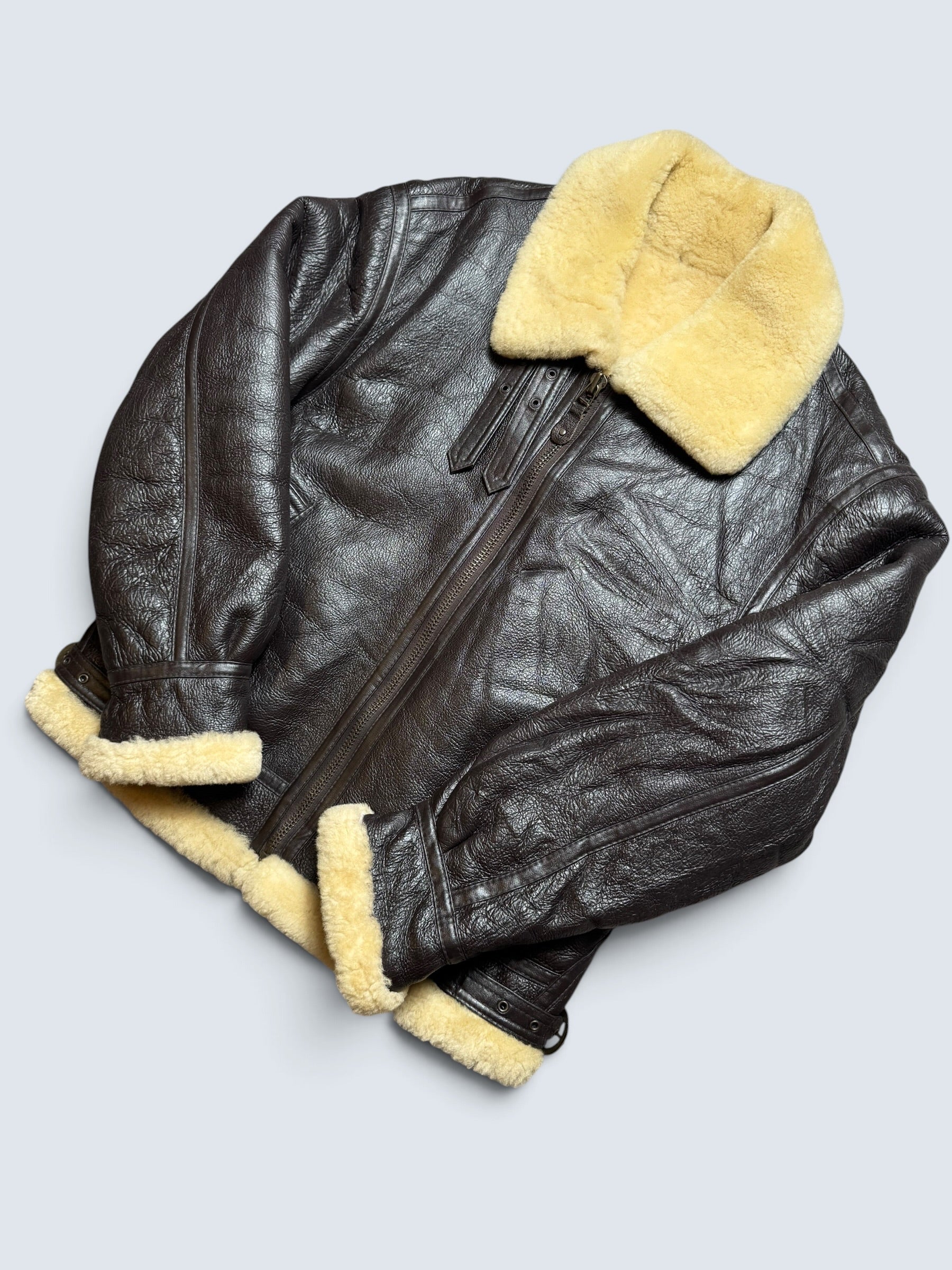 Jacket cuir bomber flight shearling aviator B-3 usaf black vintage 90’s - L