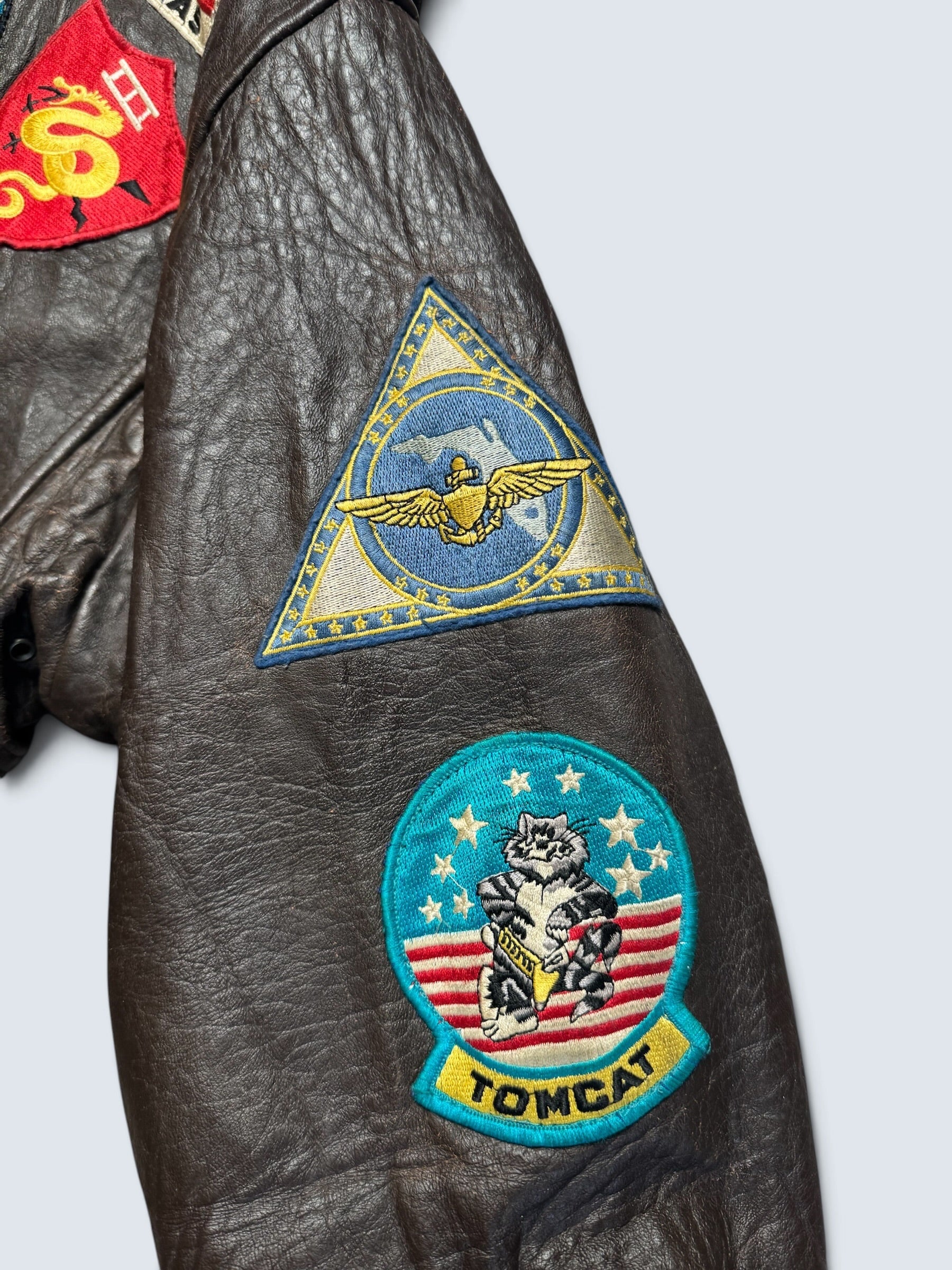 Jacket cuir cowhide flight G-1 Avirex Top Gun usn full patch black vintage 90’s - S/M