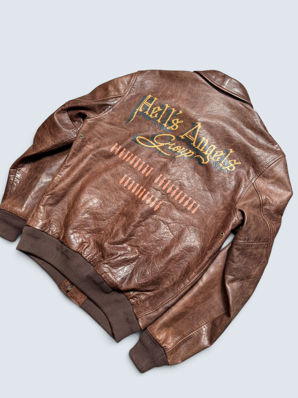 Jacket cuir horsehide flight A-2 Curphey Leather Hell's Angels patch & nose art usaf brown - 36 (S)