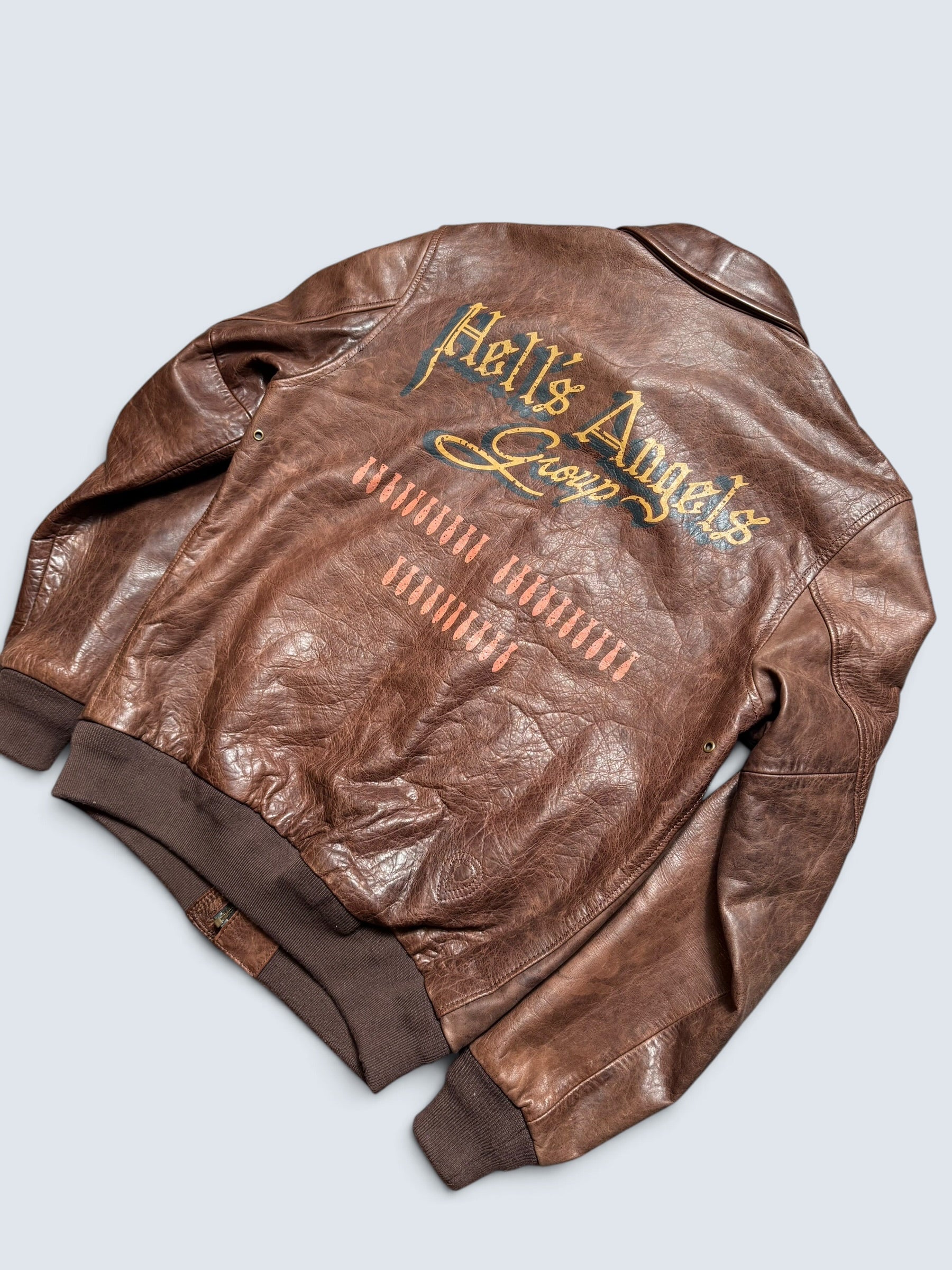 Jacket cuir horsehide flight A-2 Curphey Leather Hell's Angels patch & nose art usaf brown - 36 (S)