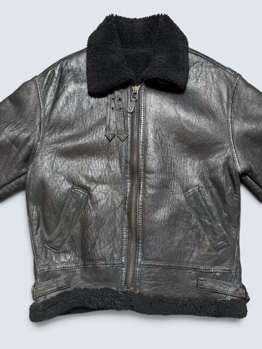 Jacket cuir flight shearling B-3 High Speed Flight Japan usaf black vintage 90’s - L