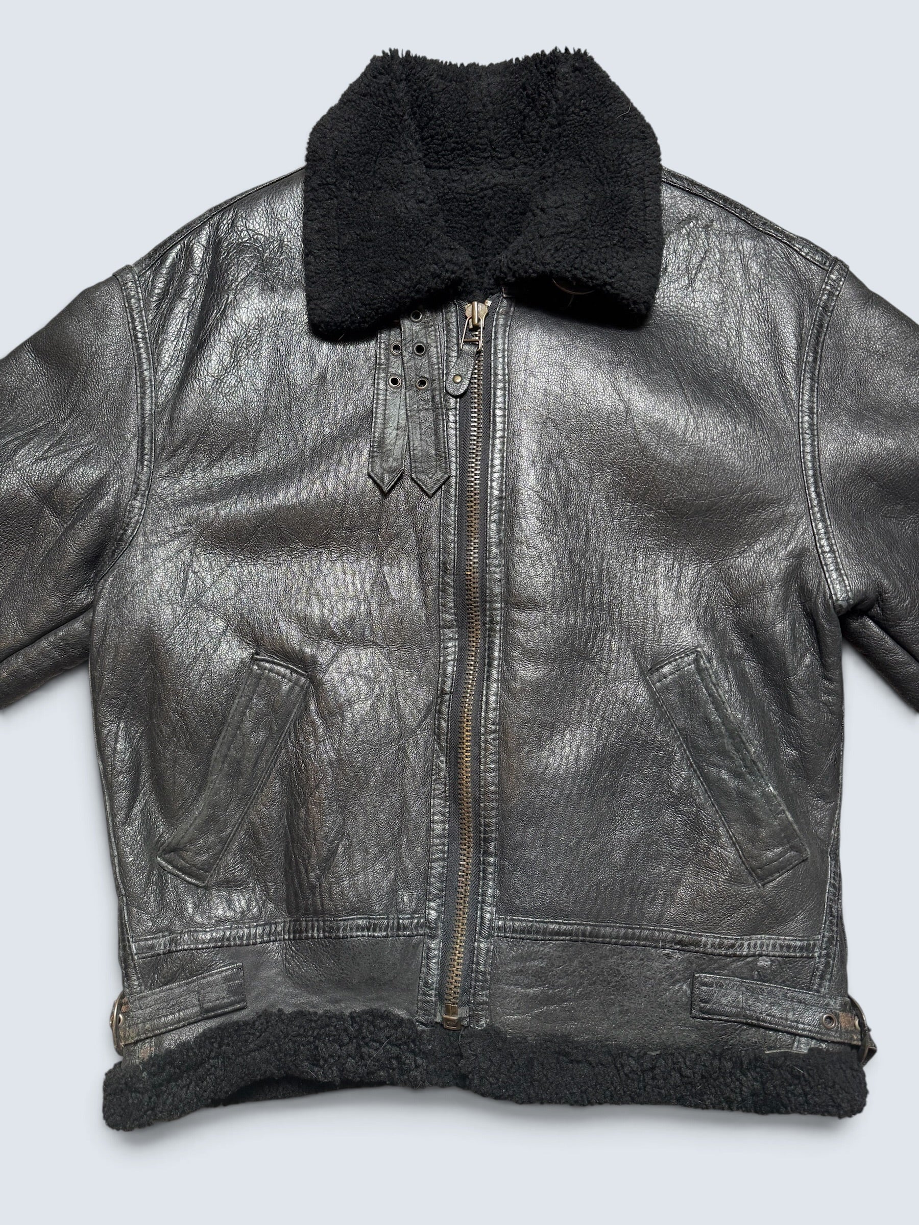 Jacket cuir flight shearling B-3 High Speed Flight Japan usaf black vintage 90’s - L