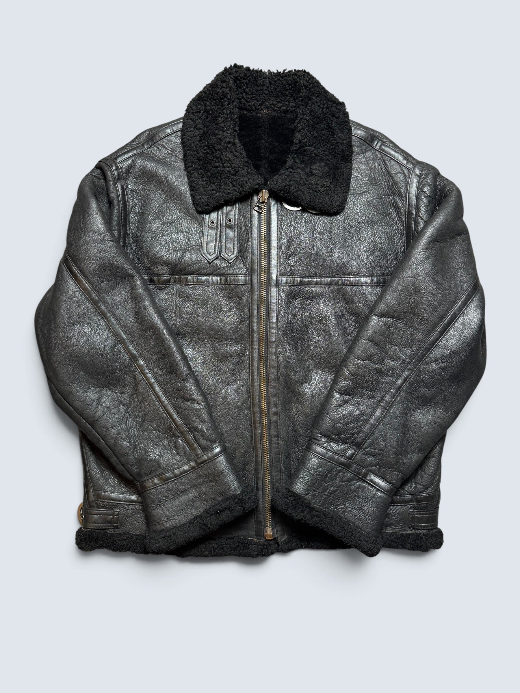 Jacket cuir bomber flight shearling aviator B-3 Aviation Co usaf black vintage 90’s - XL/XXL