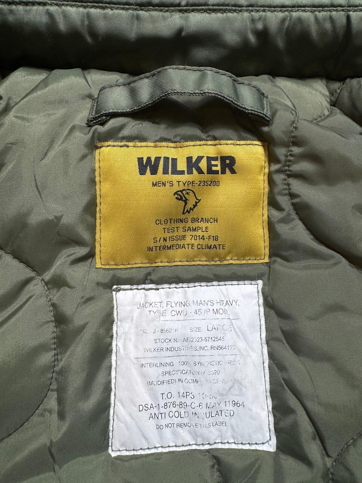 Jacket bomber flight CWU-45P Wilker Industries full patch kaki vintage 00’s - L