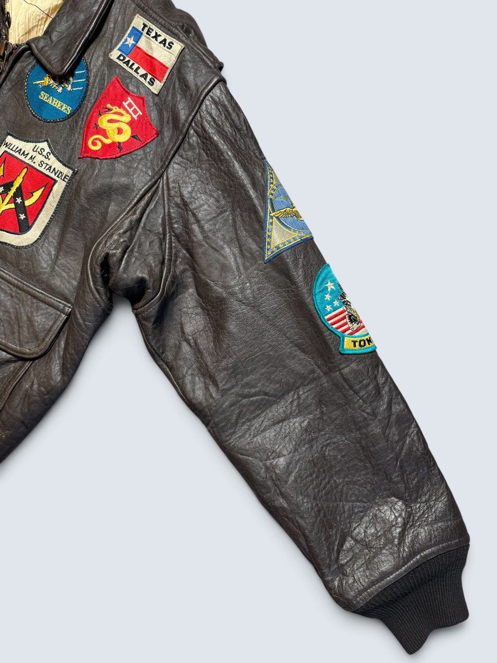 Jacket cuir cowhide flight G-1 Avirex Top Gun usn full patch black vintage 90’s - S/M