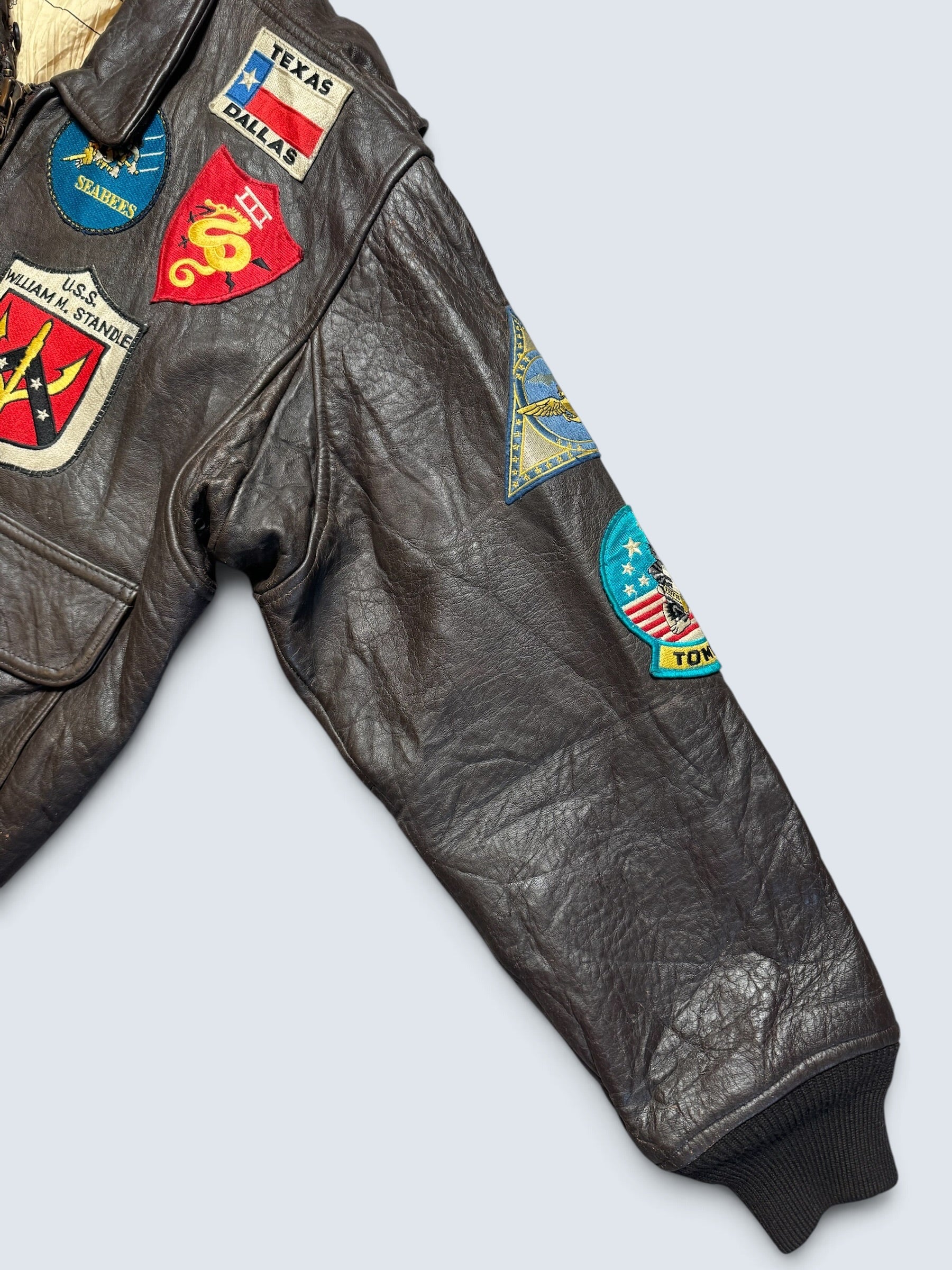 Jacket cuir cowhide flight G-1 Avirex Top Gun usn full patch black vintage 90’s - S/M