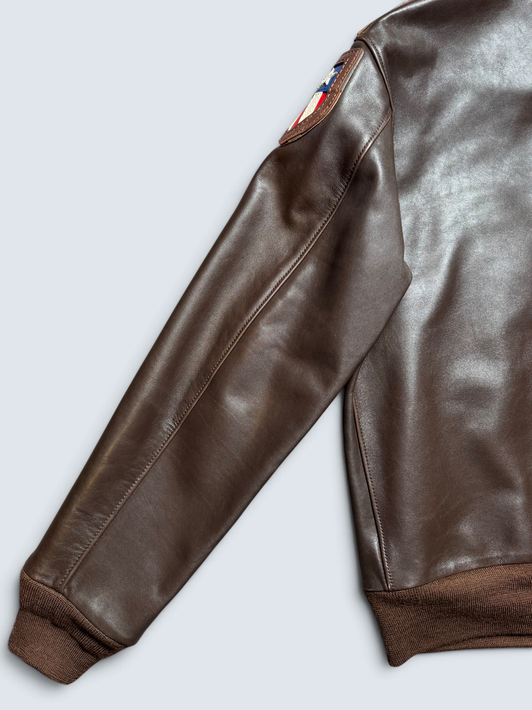Jacket cuir Horsehide flight A-2 Star Sportswear MFG. co Flying Tigers usaf nose art full patch brown - 42 (L)