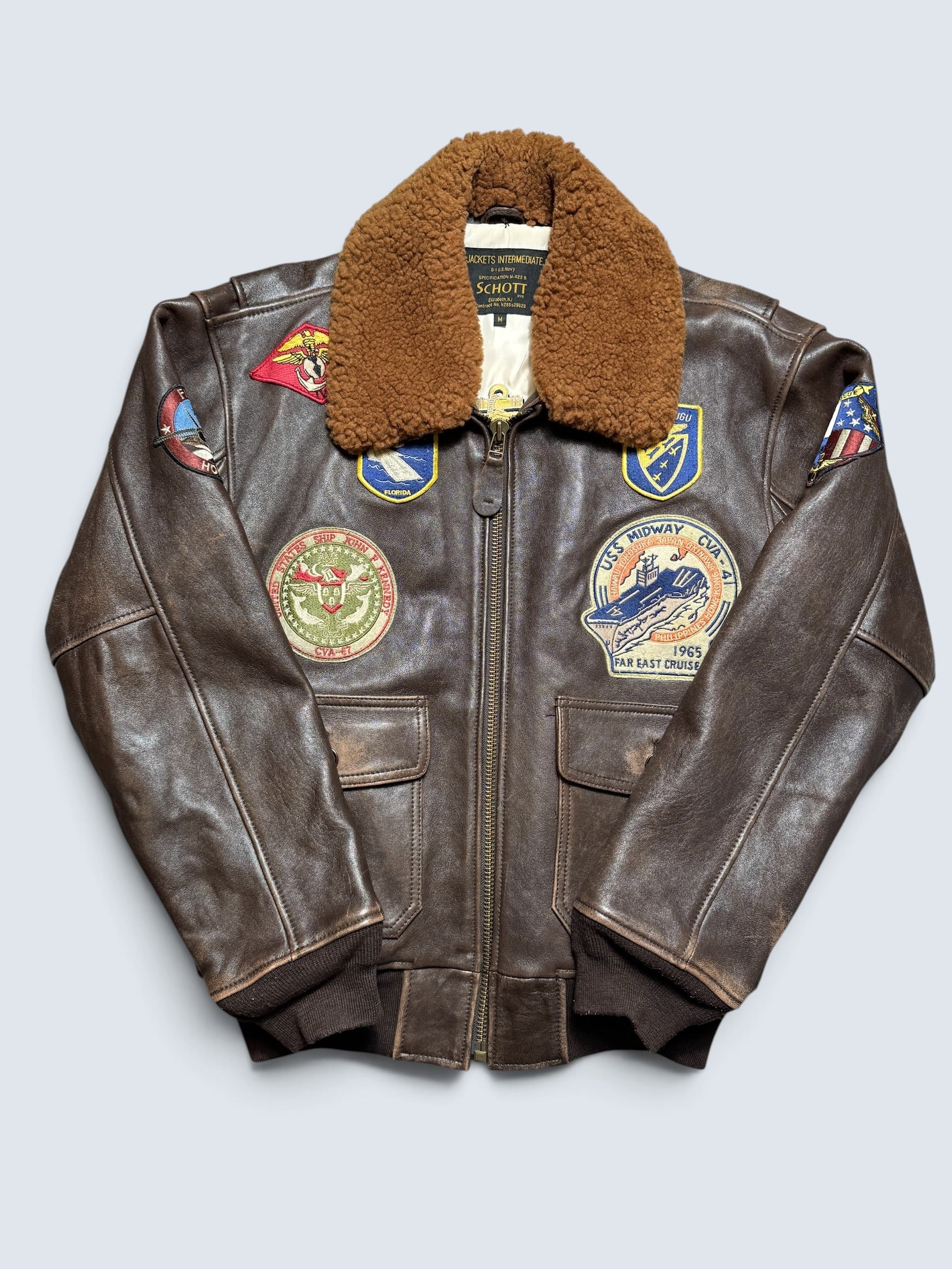 Jacket cuir lambskin flight G-1 Schott NYC Wings Of Gold Top Gun usn full patch nose art black - M (XL)