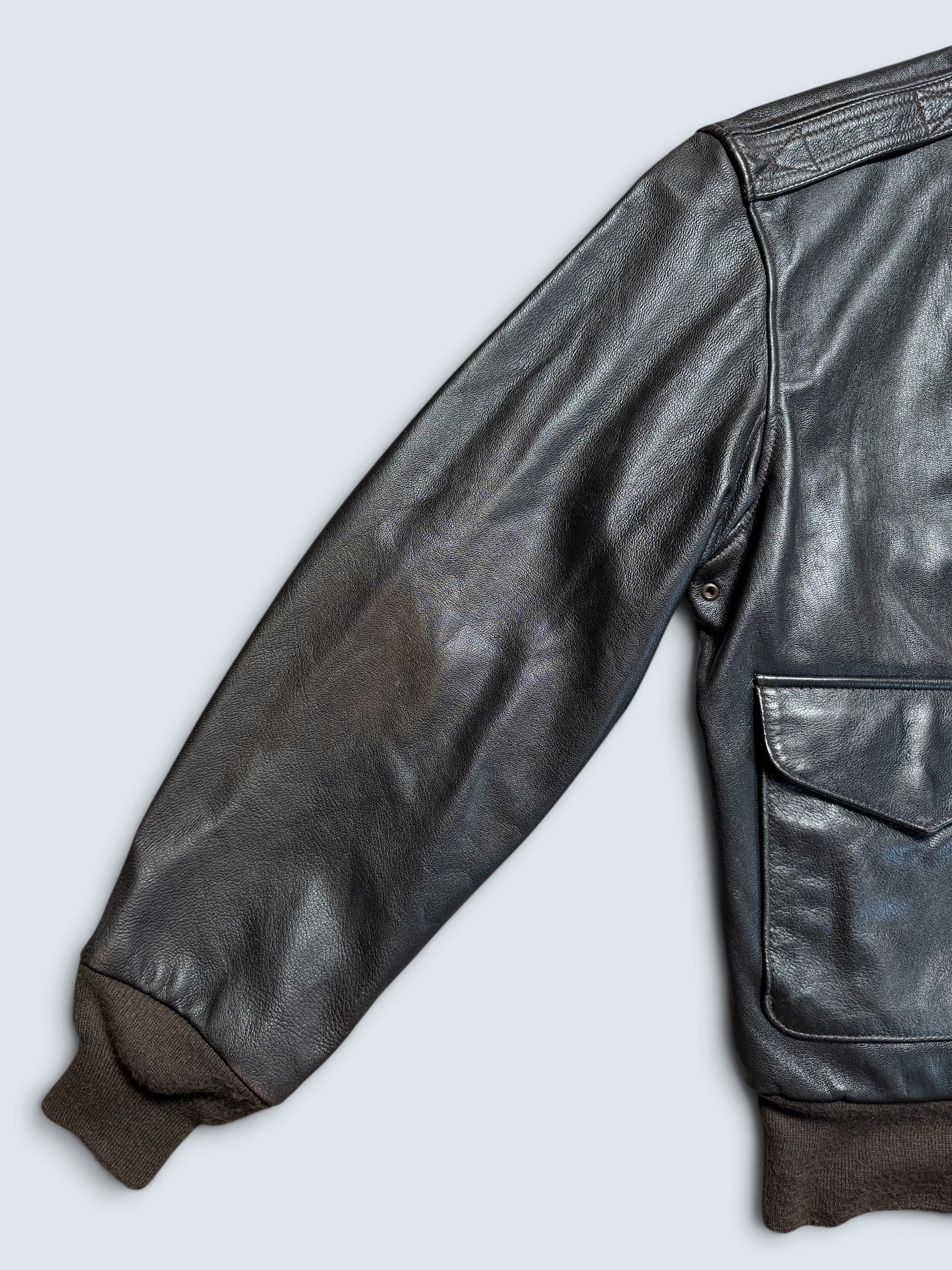 Jacket cuir goatskin flight A-2 Cockpit made in usa usaf Menphis Belle nose art patch black - 40 (L/XL)