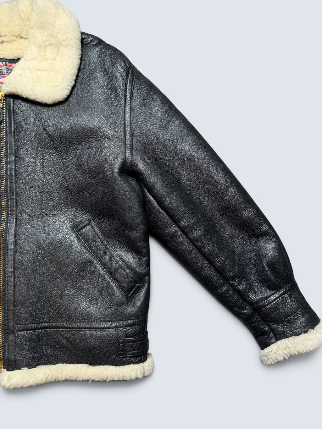 Jacket cuir bomber flight shearling B-3 Wind Armor usaf black vintage 90’s - M