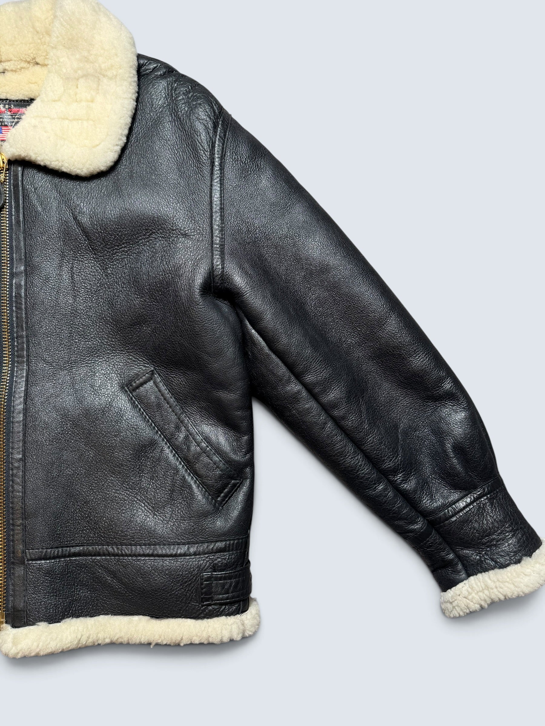 Jacket cuir bomber flight shearling B-3 Wind Armor usaf black vintage 90’s - M