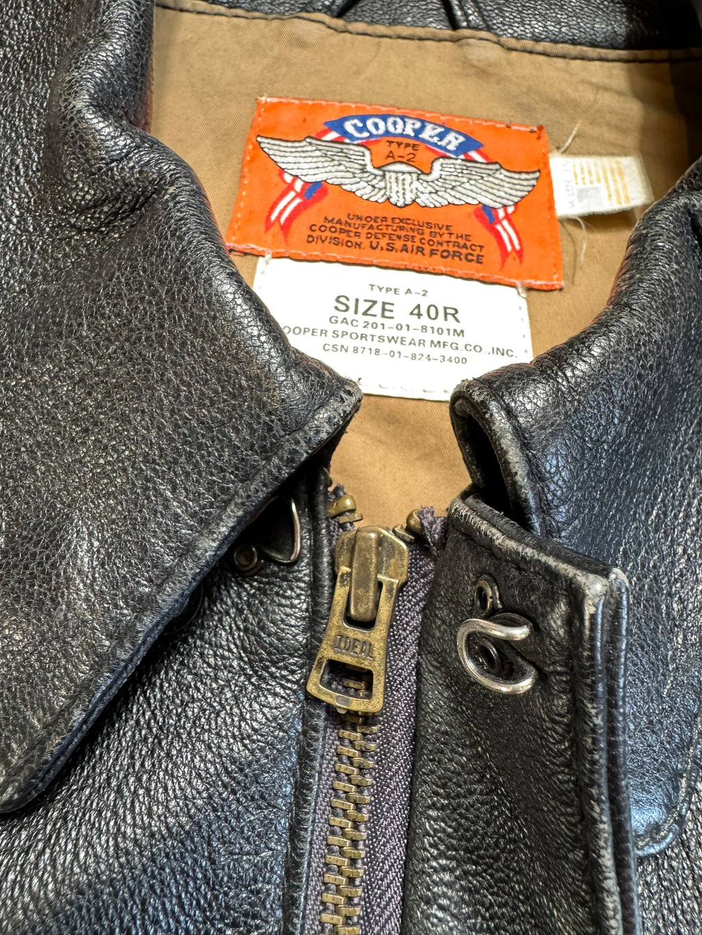 Jacket cuir goatskin flight A-2 Cooper usa usaf Nine-o-Nine nose art patch black 80’s - 40 (M)