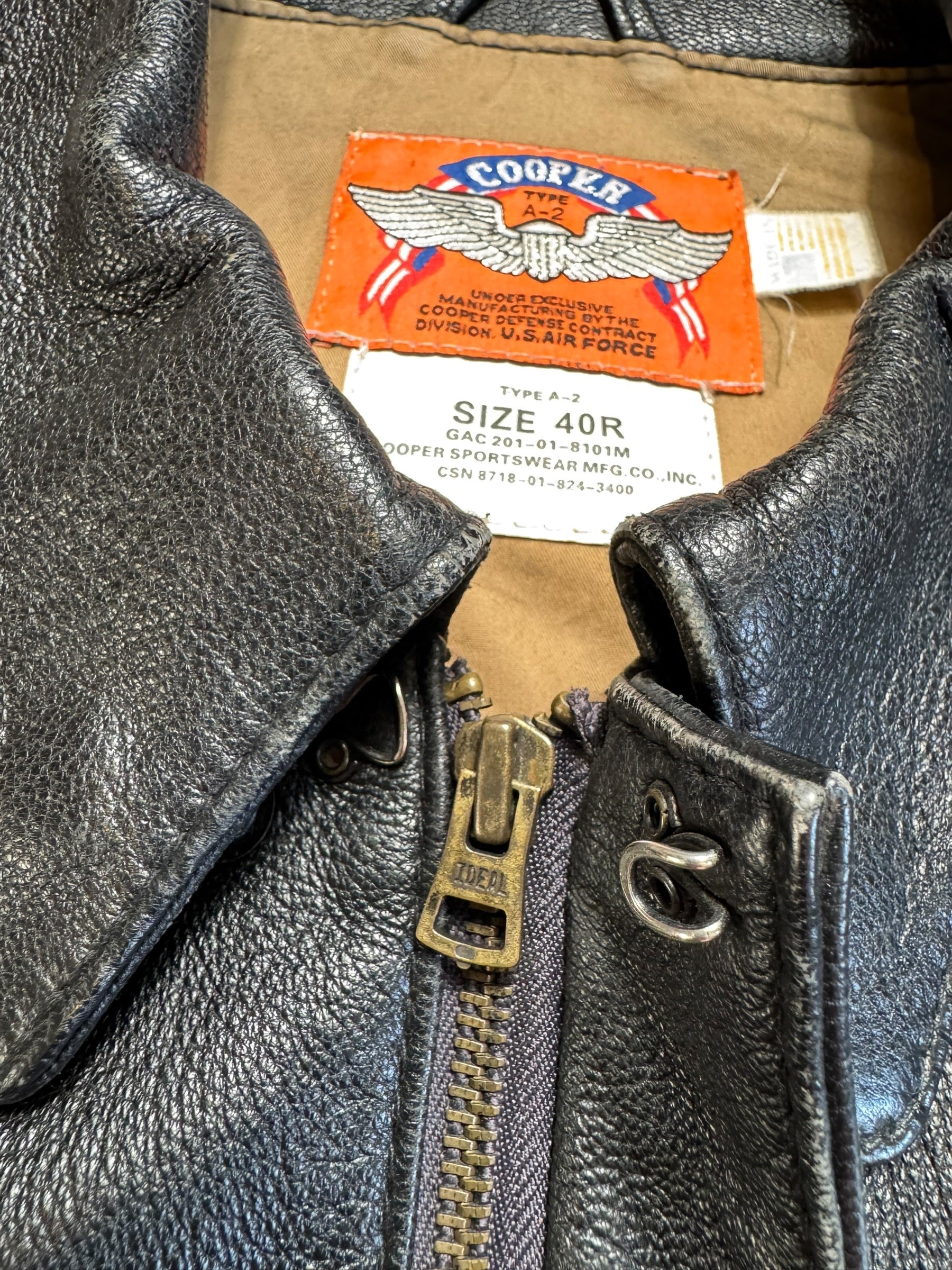 Jacket cuir goatskin flight A-2 Cooper usa usaf Nine-o-Nine nose art patch black 80’s - 40 (M)