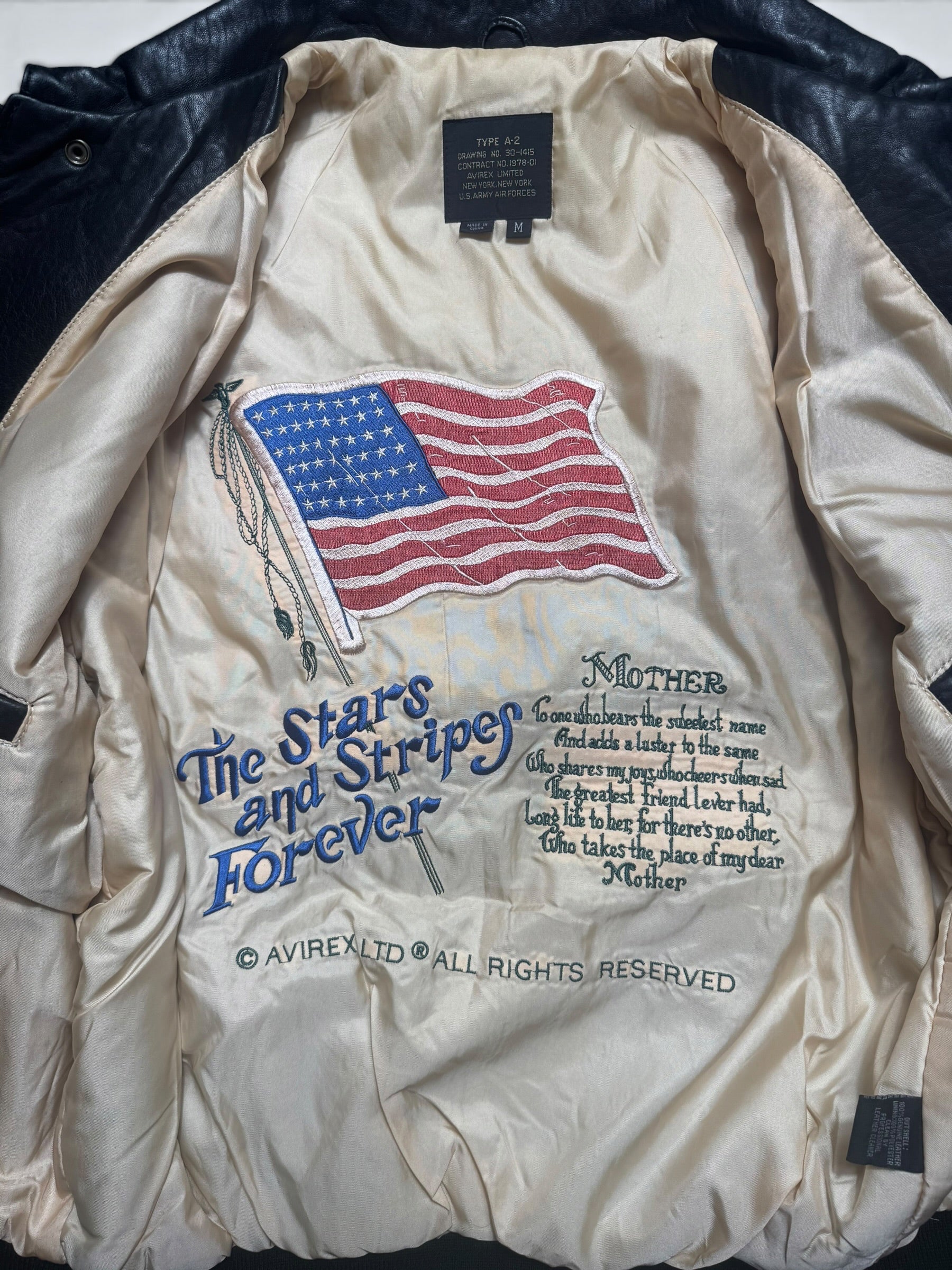 Jacket cuir cowhide flight A-2 Avirex usaf special team patch black 90’s - M