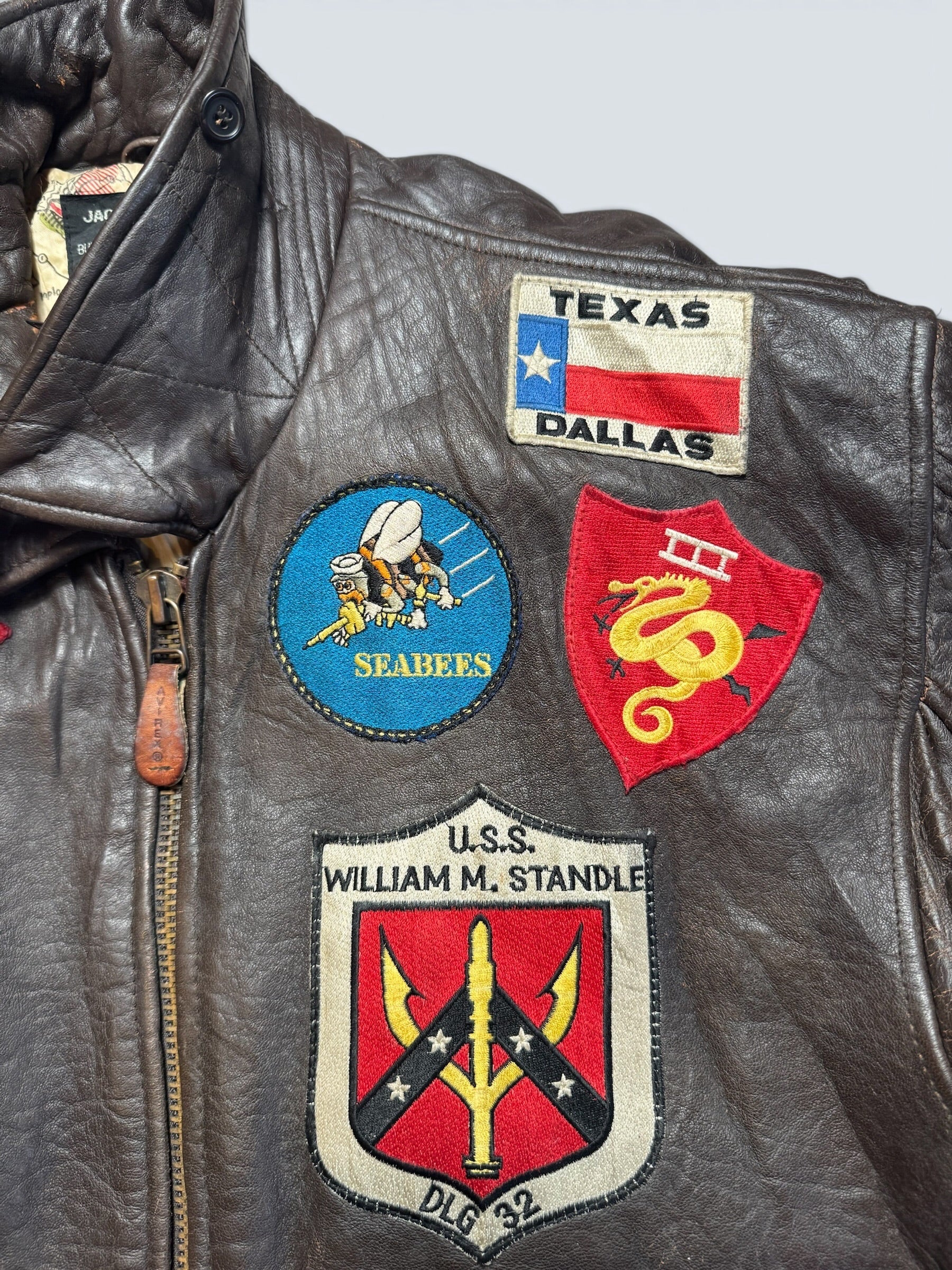 Jacket cuir cowhide flight G-1 Avirex Top Gun usn full patch black vintage 90’s - S/M