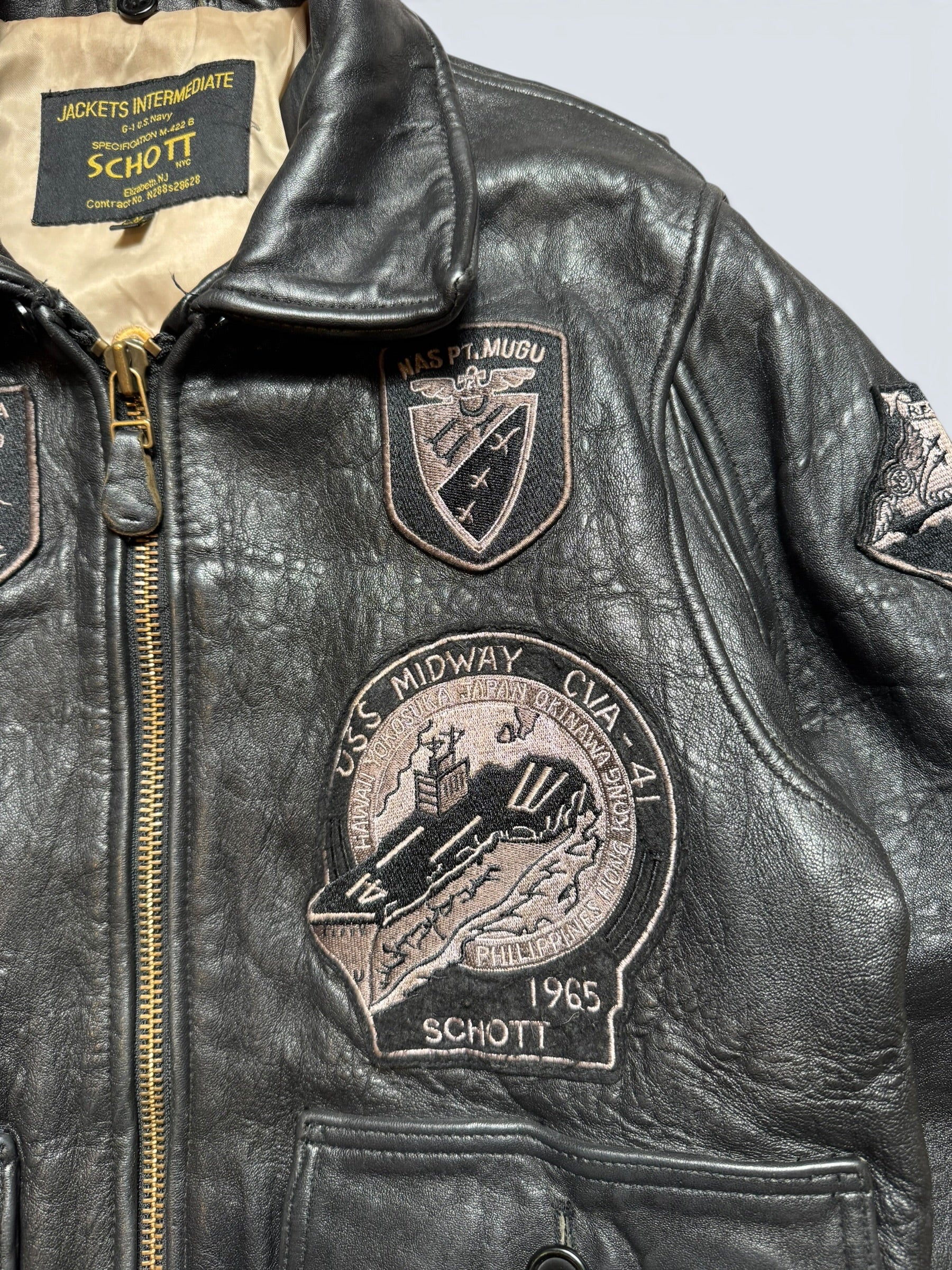 Jacket cuir cowhide flight pilot Schott NYC G-1 usn wings of gold full patch black 00's - M