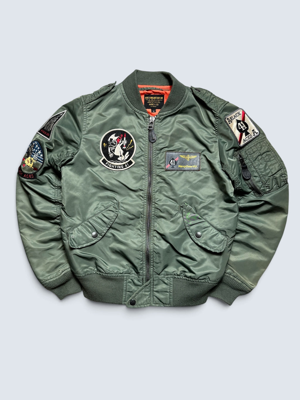 Jacket bomber flight L-2b Avirex ltd top gun usaf full patch kaki vintage 00’s - M