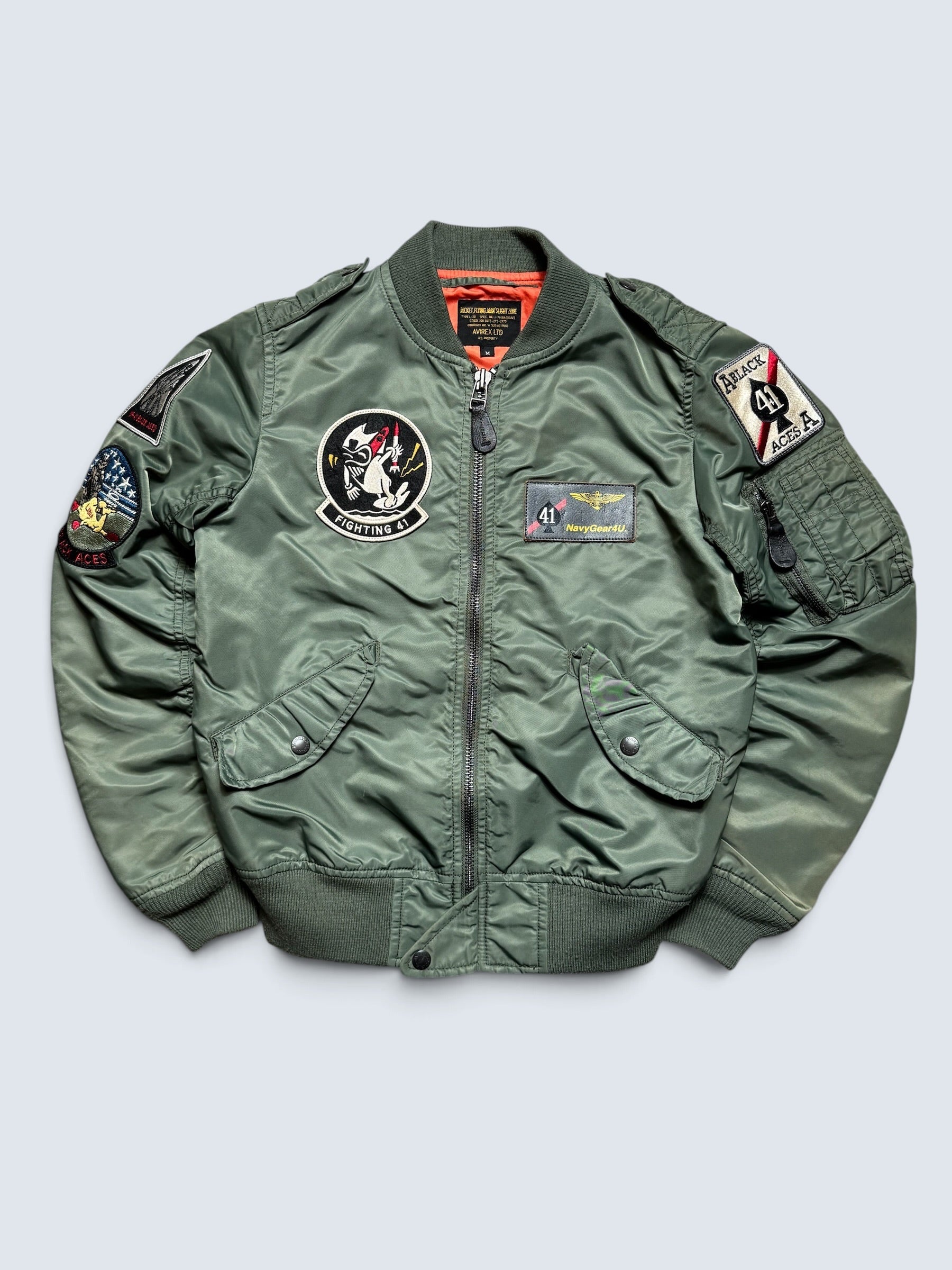 Jacket bomber flight L-2b Avirex ltd top gun usaf full patch kaki vintage 00’s - M