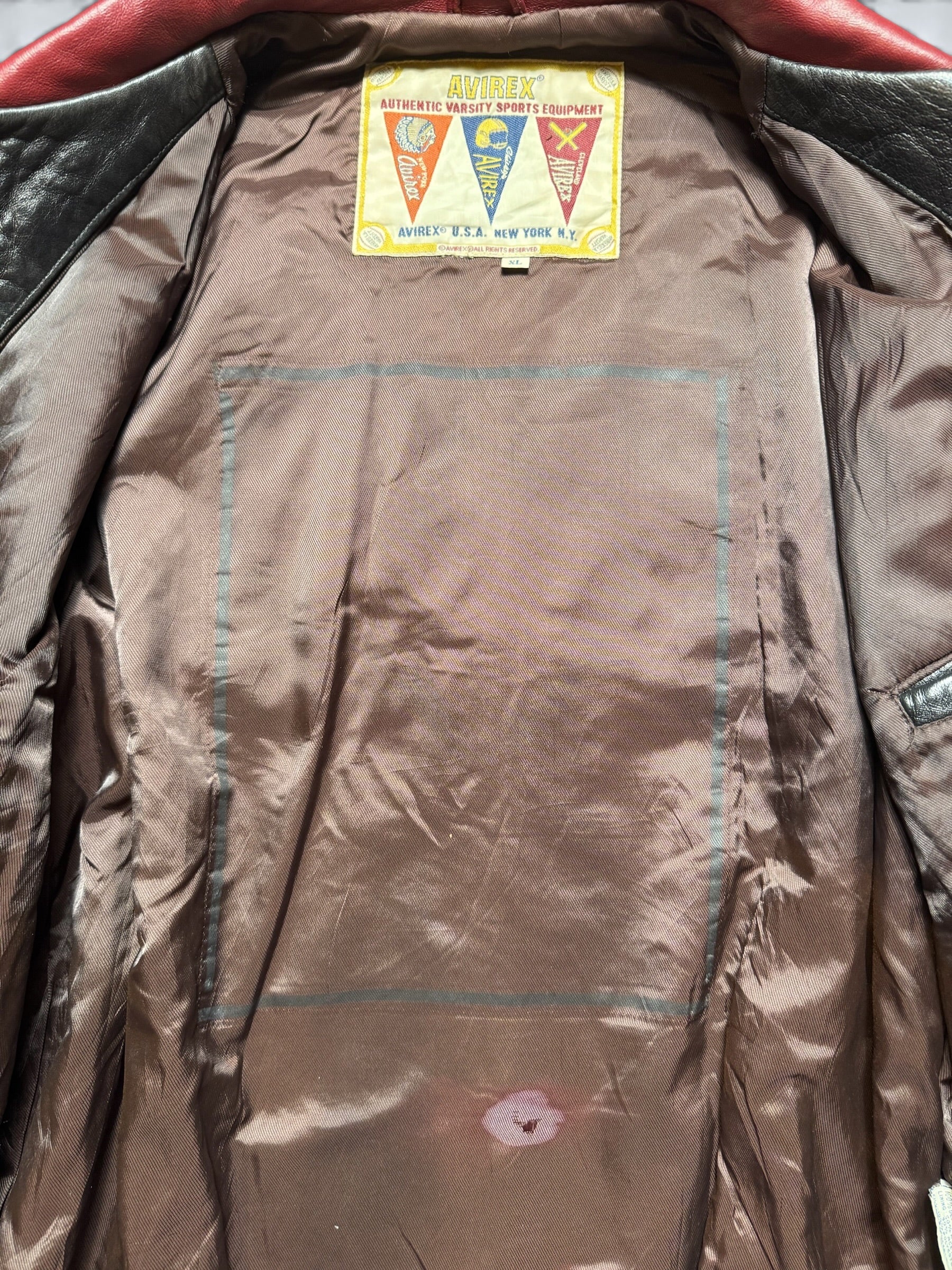 Jacket cuir cowhide varsity sport Avirex superbike team usa burgundy vintage 90's - XL