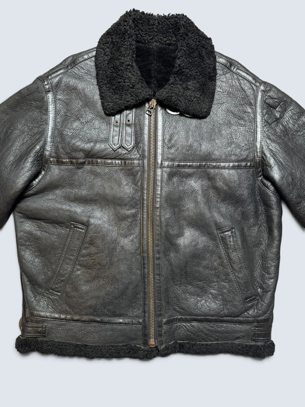 Jacket cuir bomber flight shearling aviator B-3 Aviation Co usaf black vintage 90’s - XL/XXL