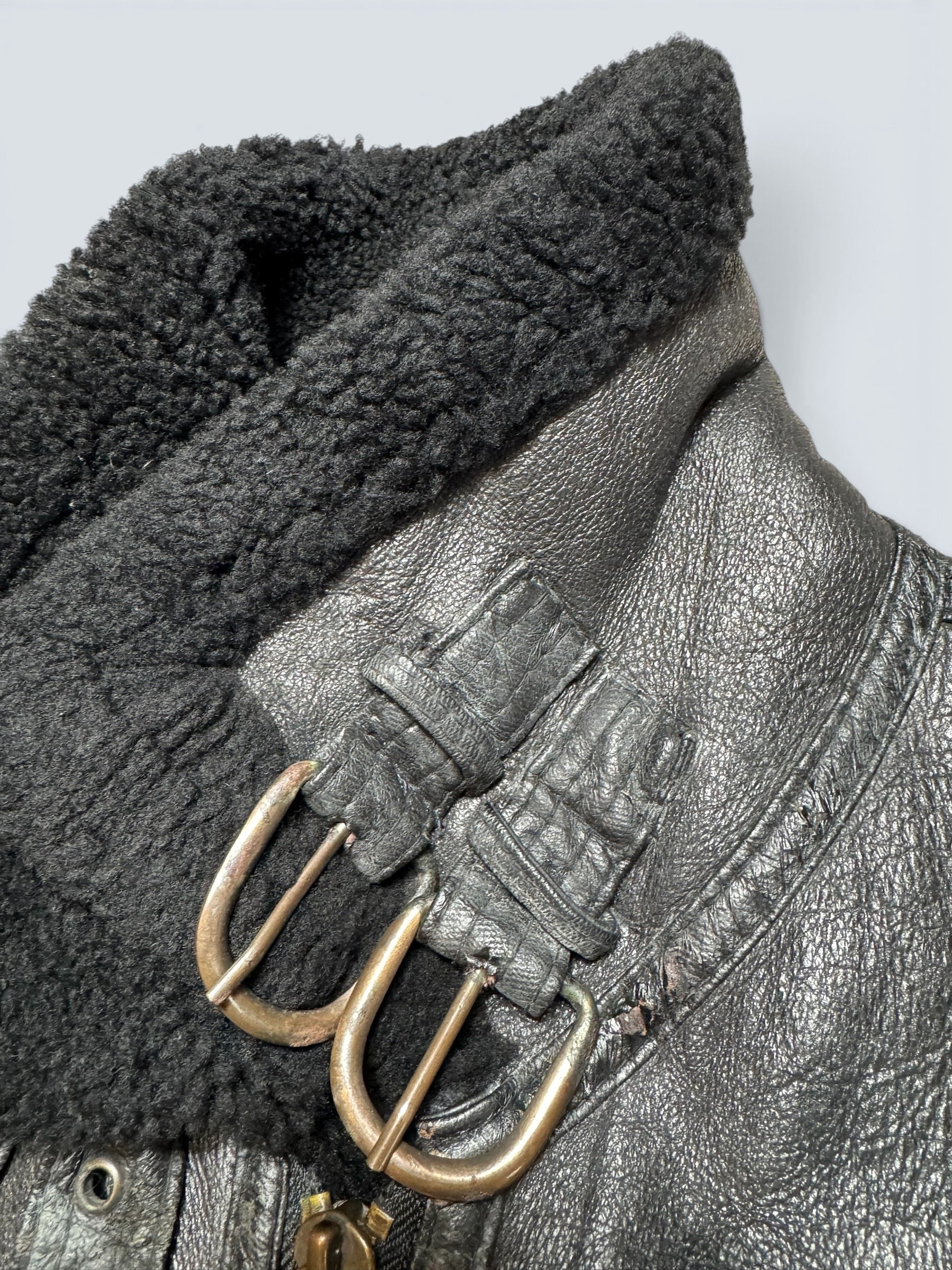 Jacket cuir flight shearling B-3 High Speed Flight Japan usaf black vintage 90’s - L