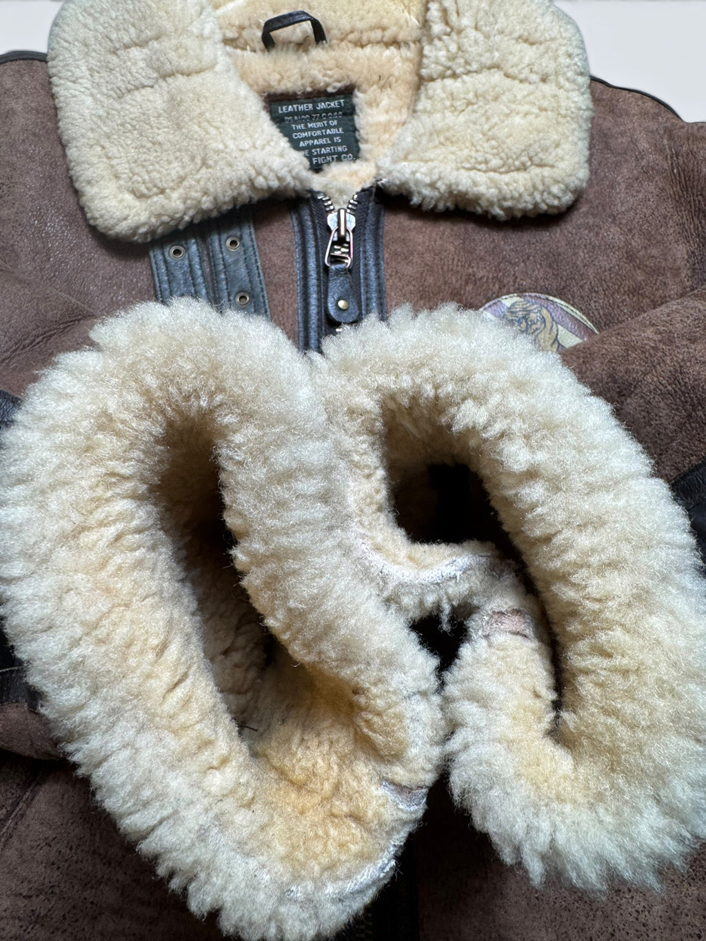 Jacket cuir flight shearling B-3 Dog Fight usaf 430th patch brown vintage 90’s - L/XL