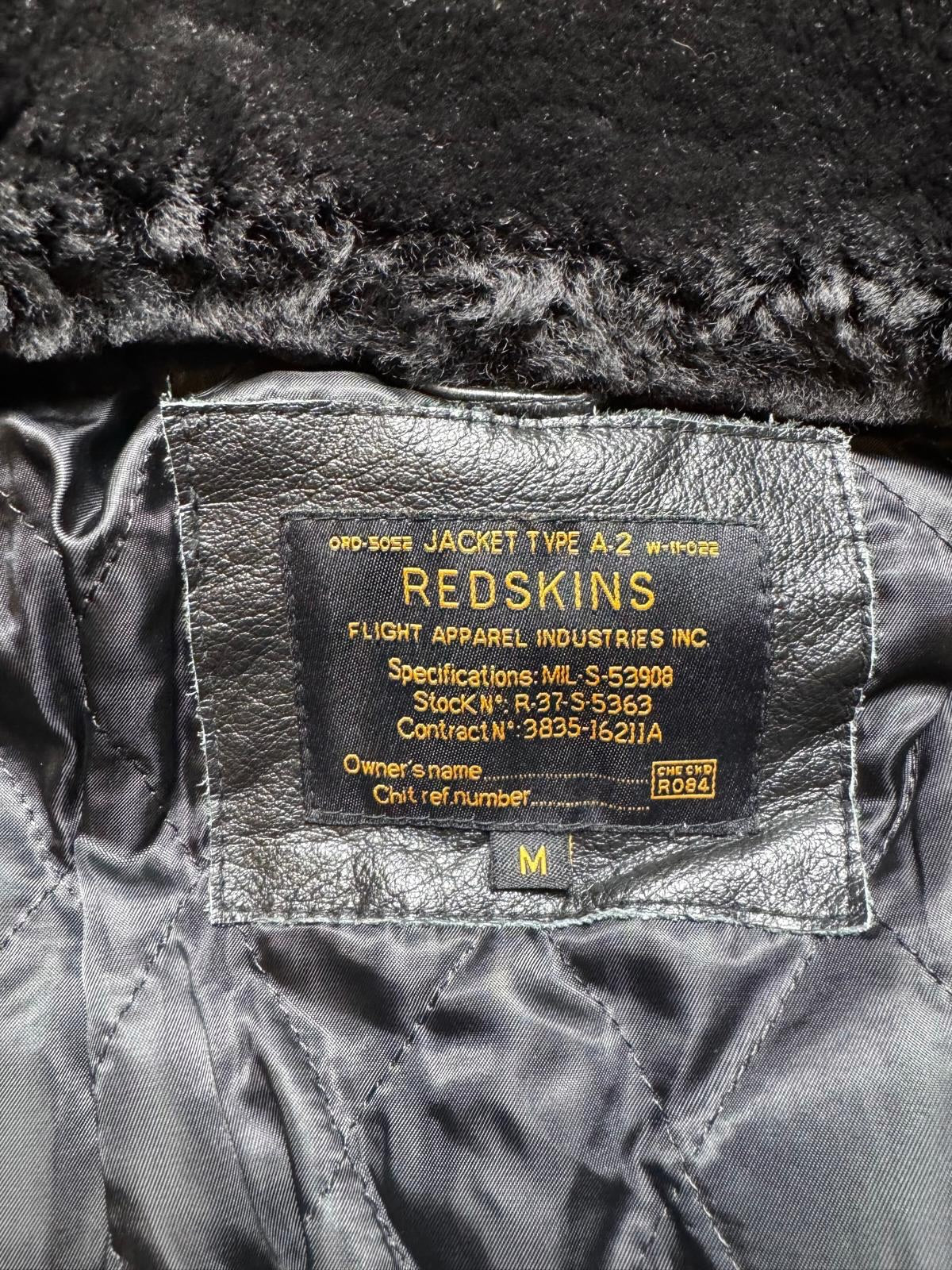 Jacket cuir bomber flight pilot Redskins A-2 full patch black vintage 00’s - M