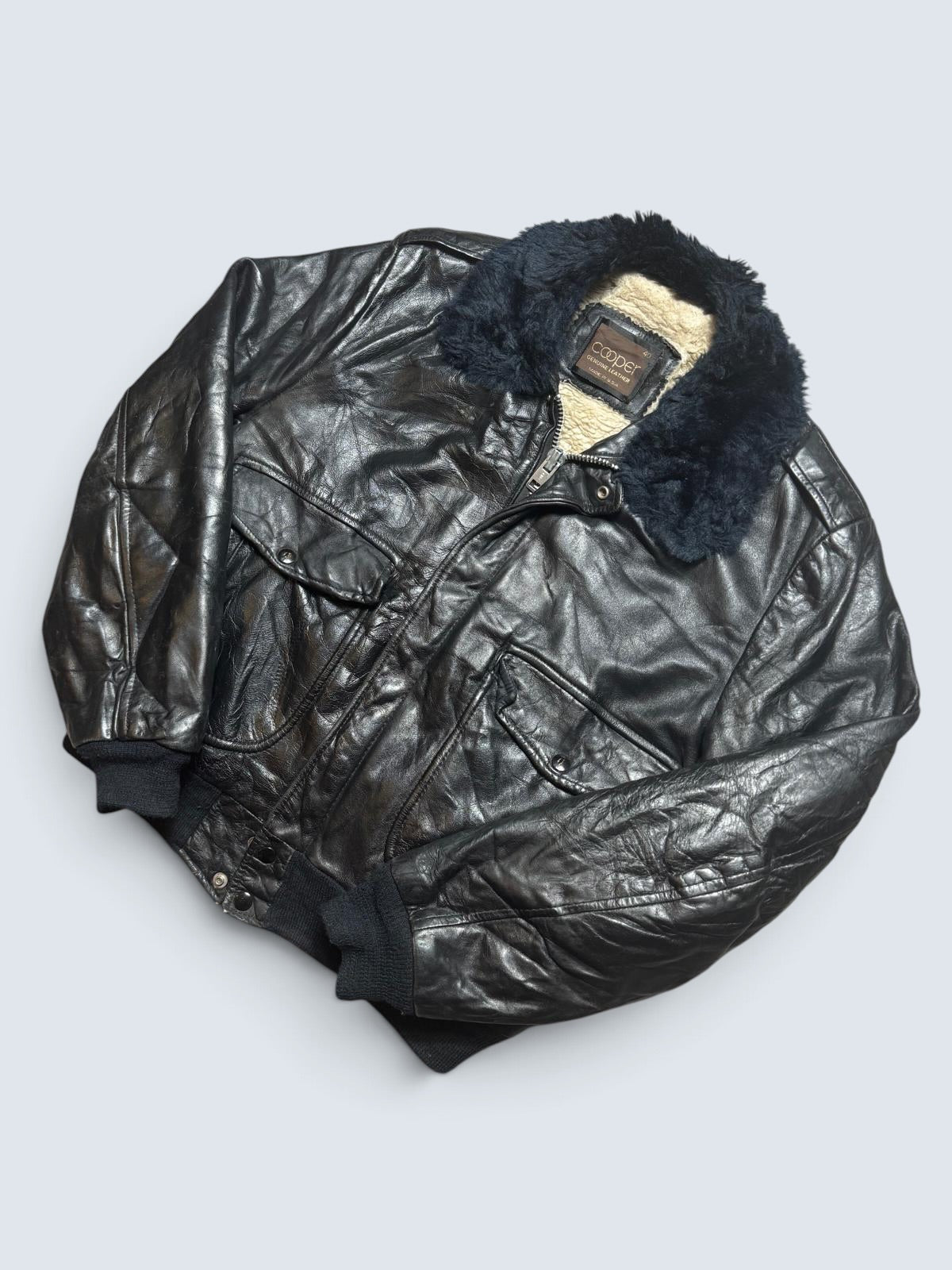 Jacket cuir cowhide flight bomber Cooper made in USA black 70’s - 40 (M)