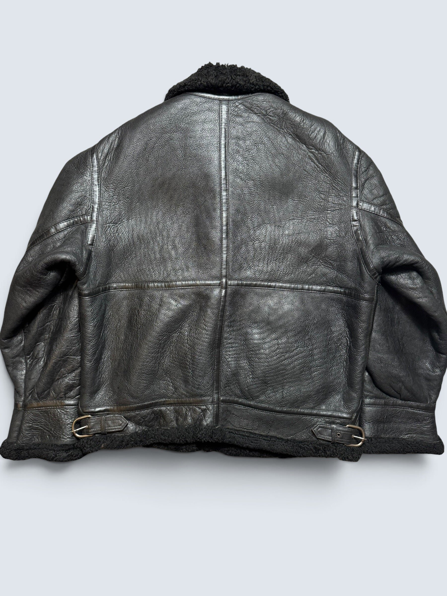 Jacket cuir bomber flight shearling aviator B-3 Aviation Co usaf black vintage 90’s - XL/XXL