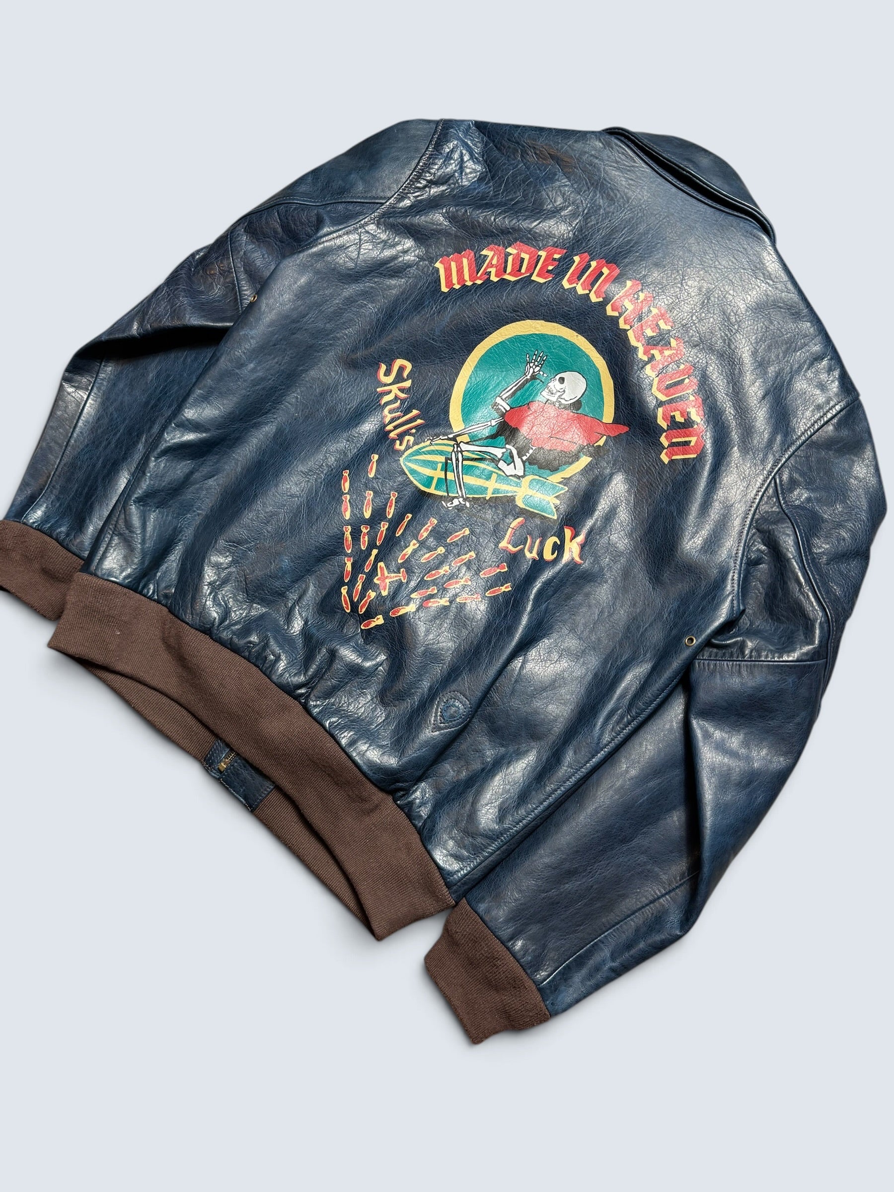 Jacket cuir horsehide bomber flight A-2 Curphey Leather patch & nose art usaf navy - 42 (L)