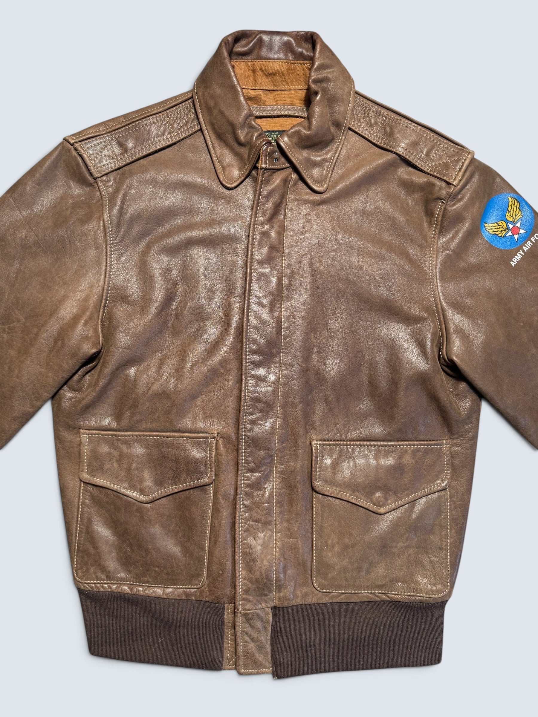 Jacket cuir cowhide flight A-2 Willis & Geiger usa usaf patch brown 90’s - 36 (S/M)