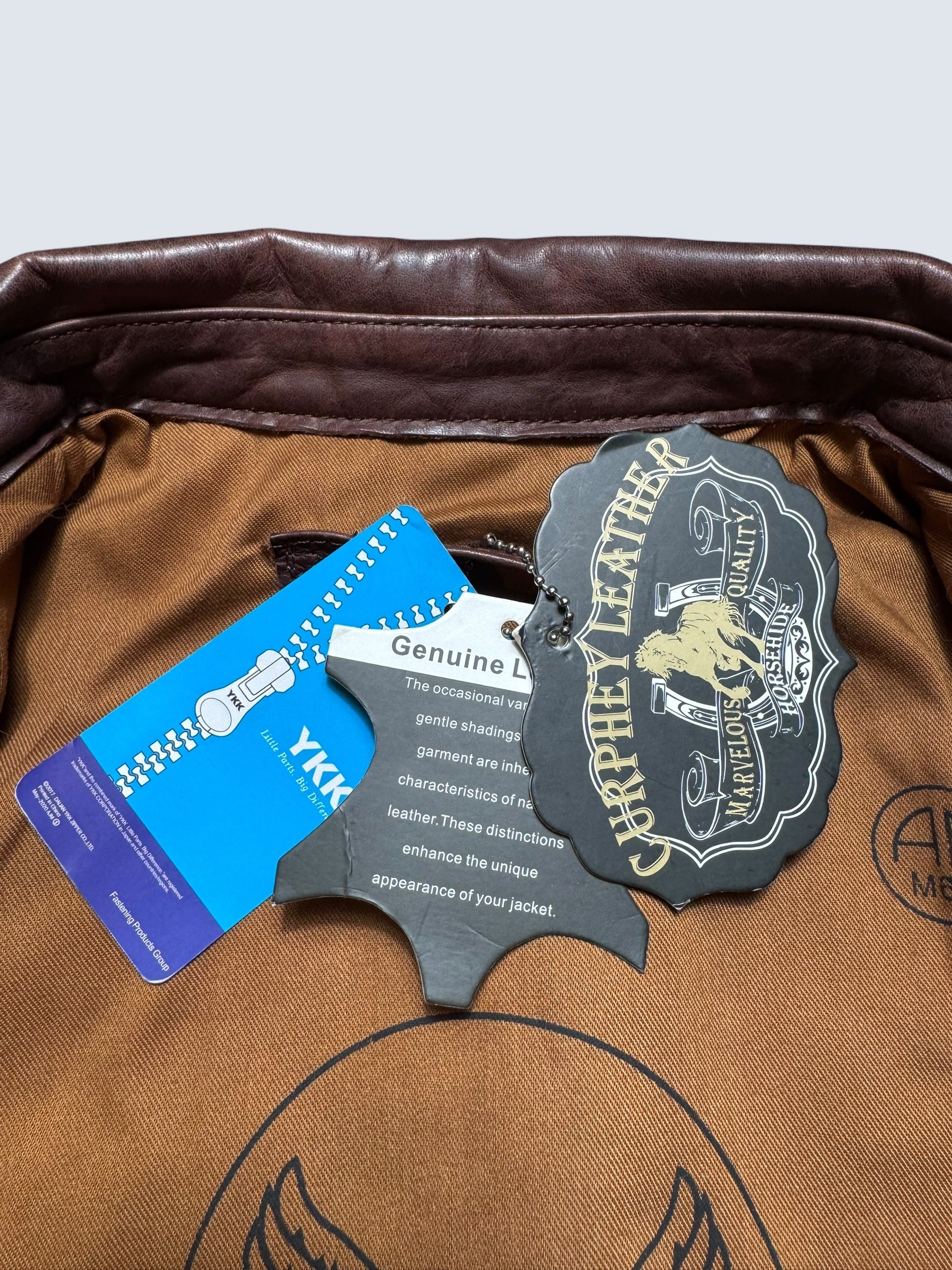 Jacket cuir horsehide flight A-2 Curphey Leather Hell's Angels patch & nose art usaf brown - 42 (L)