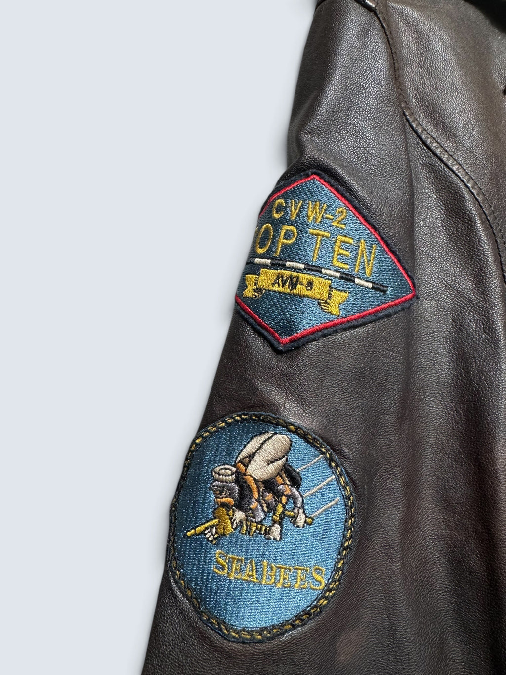 Jacket cuir cowhide flight G-1 Avirex LTD Japan exclusive Top Gun usn full patch brown 90’s - S