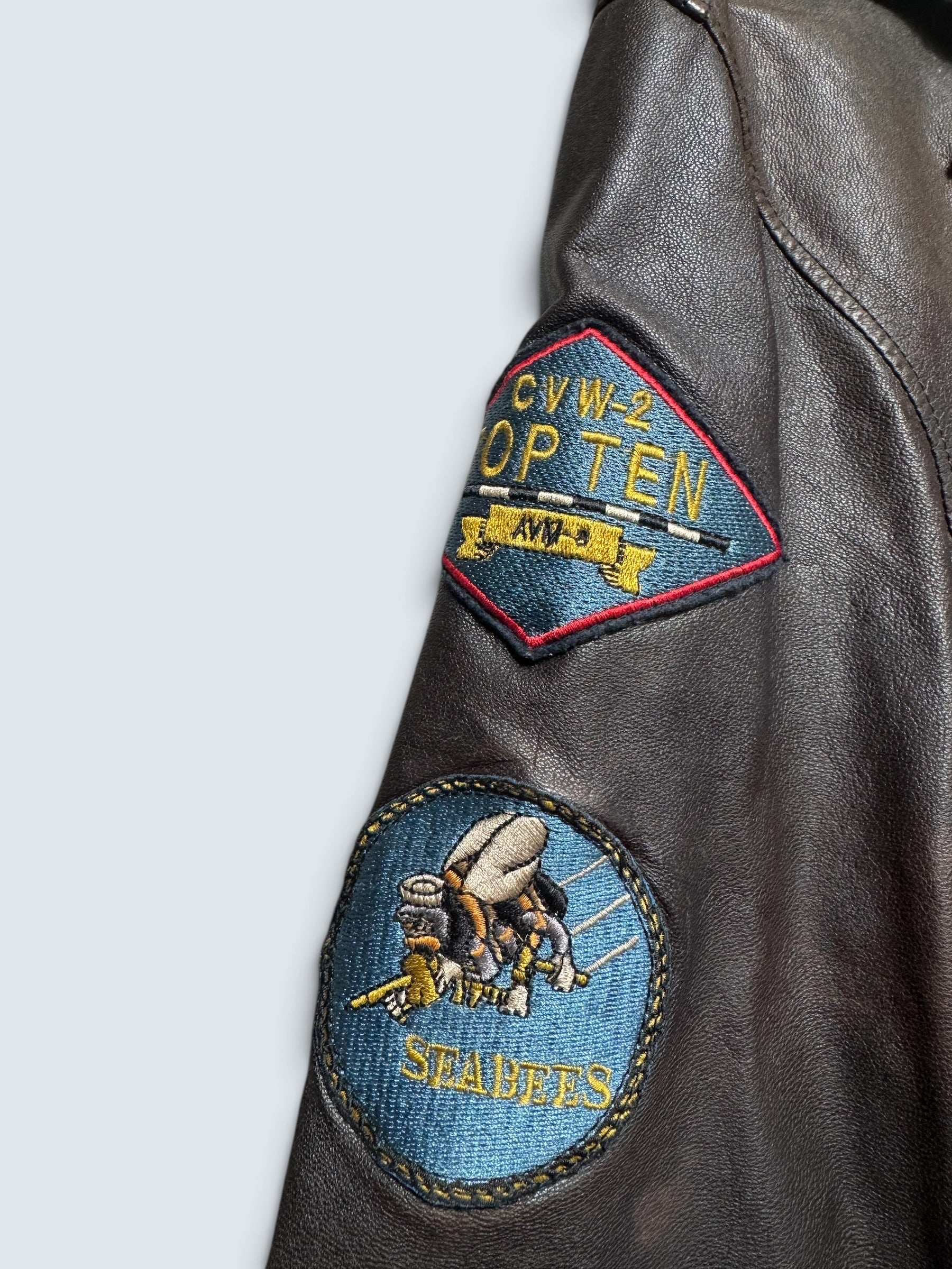 Jacket cuir cowhide flight G-1 Avirex LTD Japan exclusive Top Gun usn full patch brown 90’s - S