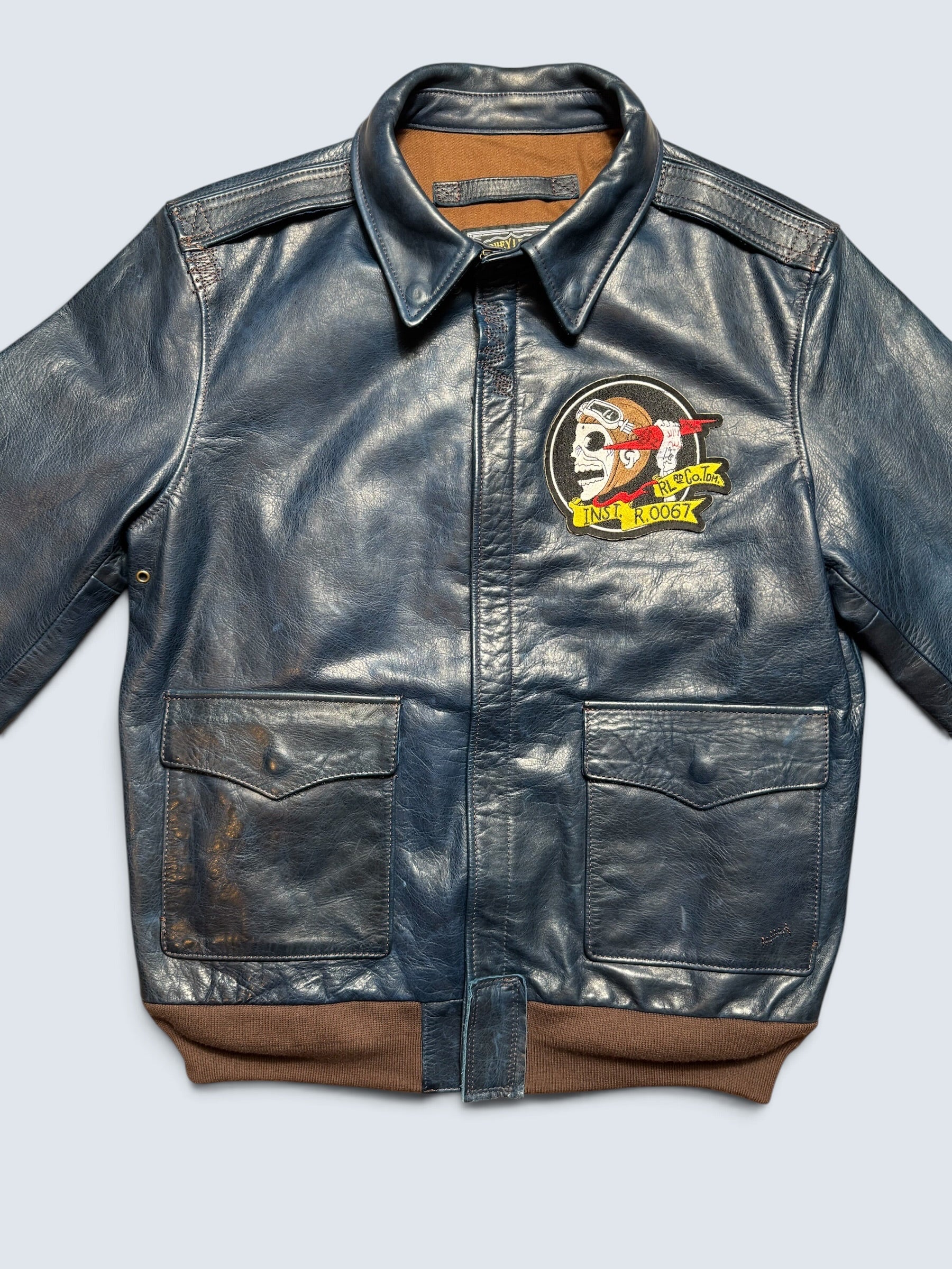 Jacket cuir horsehide bomber flight A-2 Curphey Leather patch & nose art usaf navy - 42 (L)