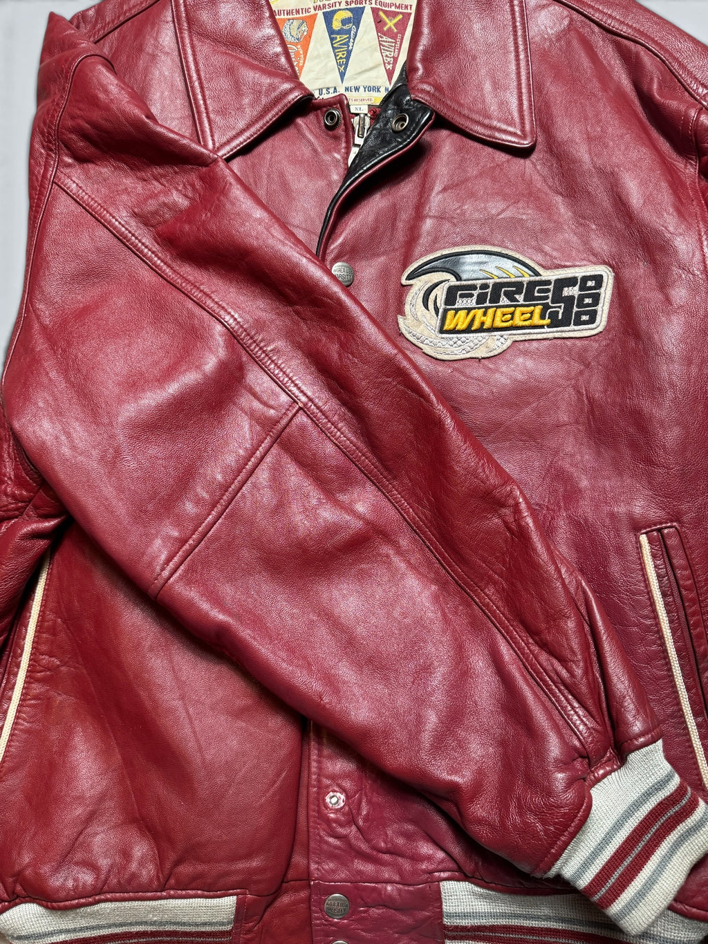 Jacket cuir cowhide varsity sport Avirex superbike team usa burgundy vintage 90's - XL