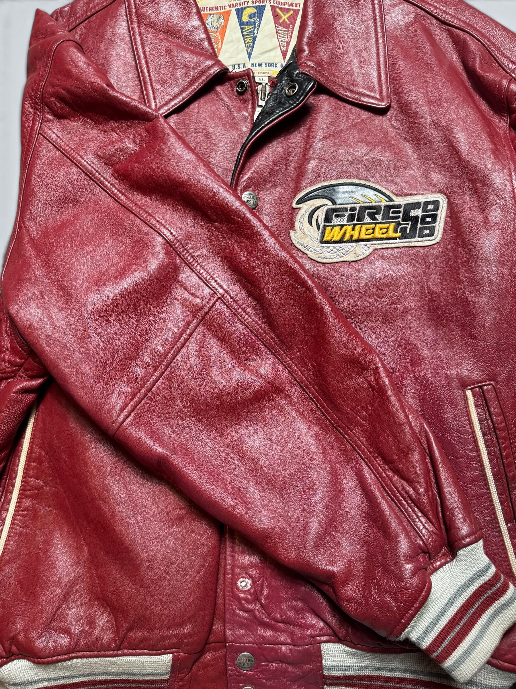 Jacket cuir cowhide varsity sport Avirex superbike team usa burgundy vintage 90's - XL