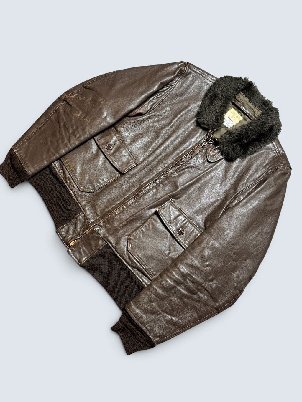 Jacket cuir goatskin flight G-1 original US Navy Brill Bros 1975 Vietnam Era - 44 (XL)