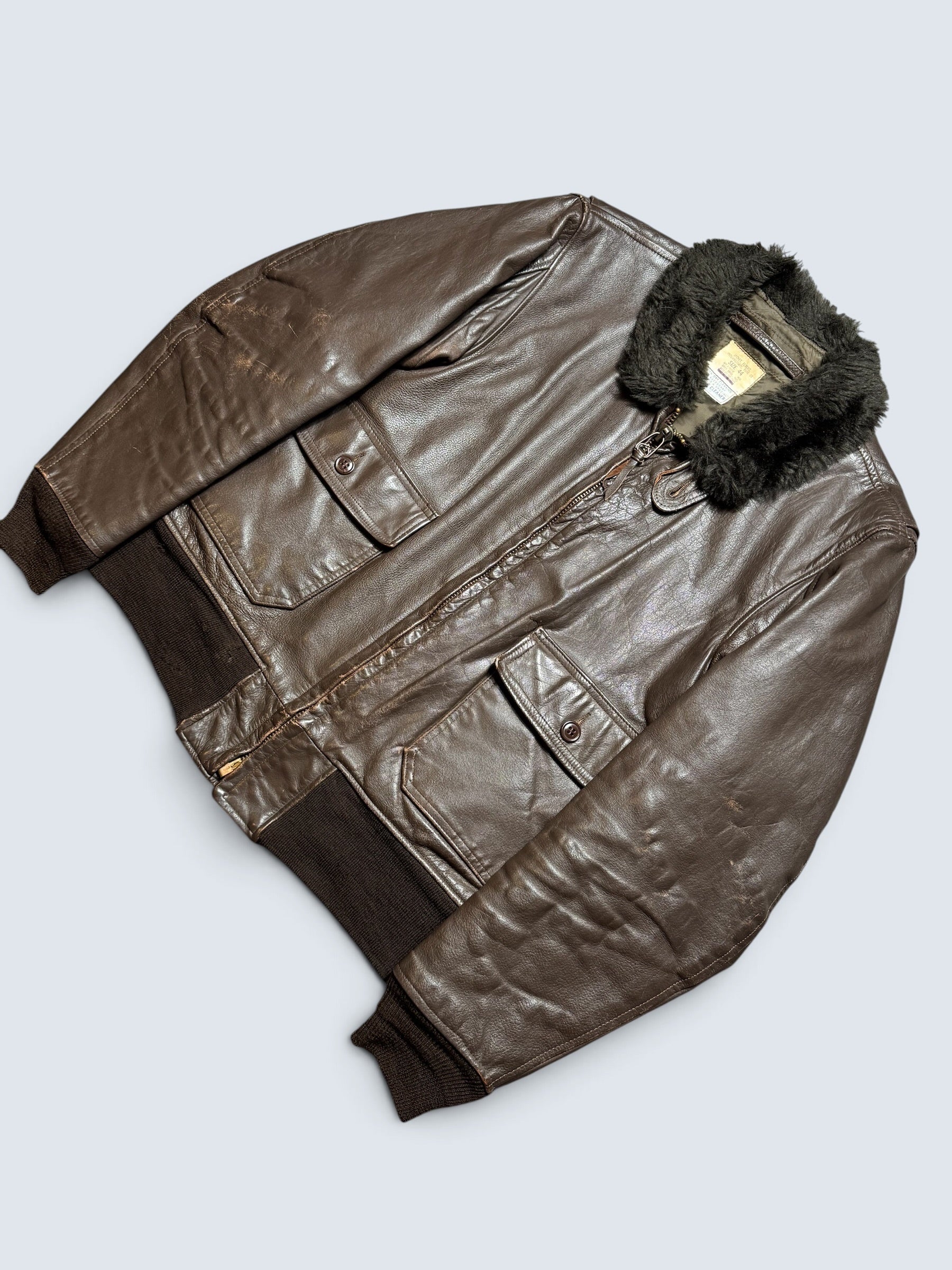 Jacket cuir goatskin flight G-1 original US Navy Brill Bros 1975 Vietnam Era - 44 (XL)