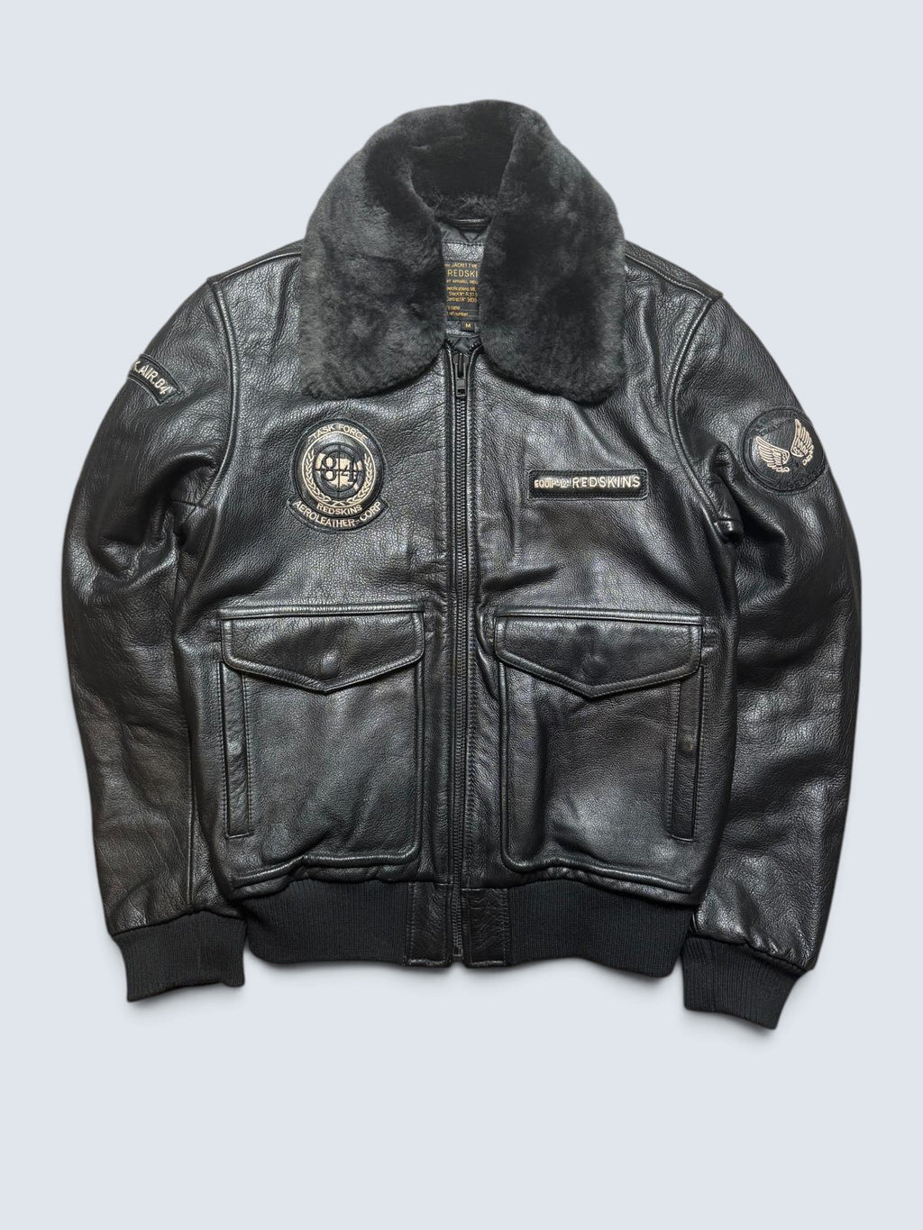 Jacket cuir bomber flight pilot Redskins A-2 full patch black vintage 00’s - M