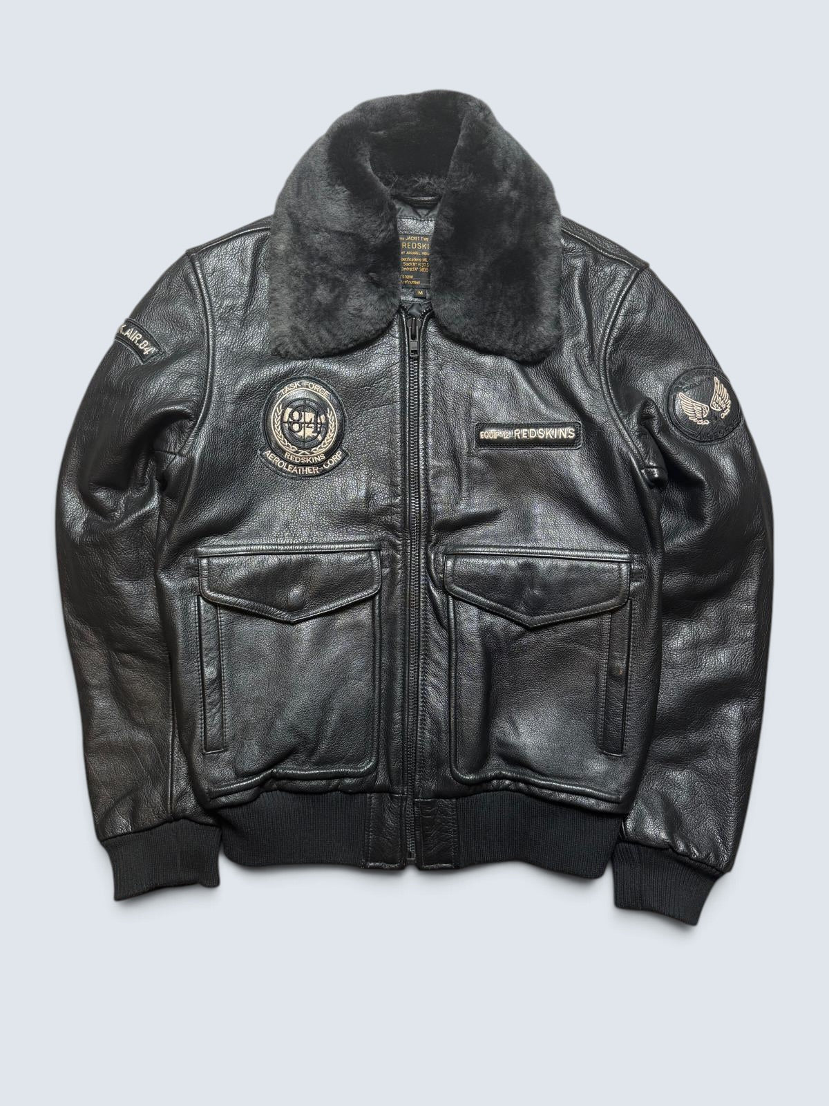 Jacket cuir bomber flight pilot Redskins A-2 full patch black vintage 00’s - M