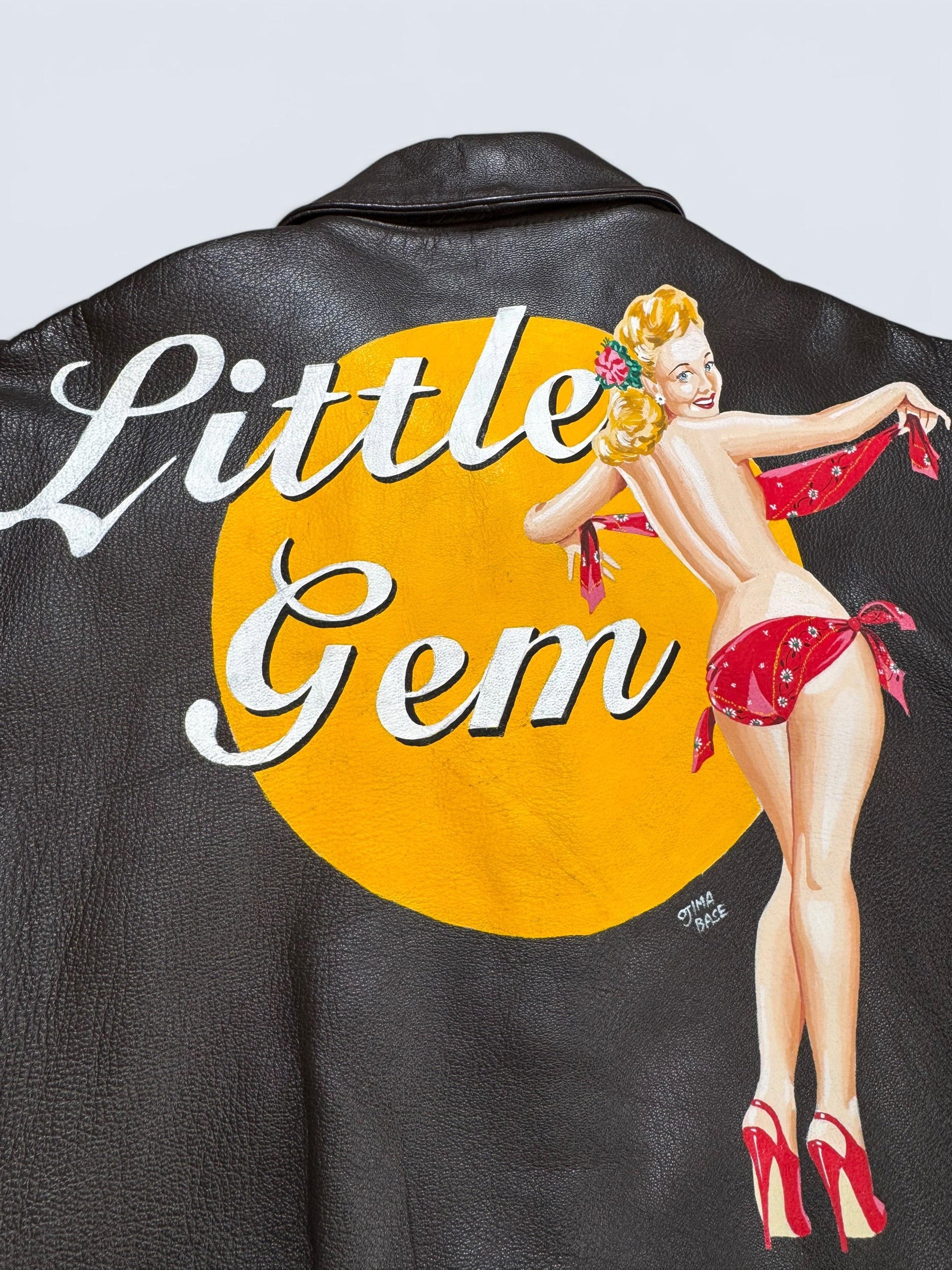 Jacket cuir goatskin flight A-2 Cooper usa usaf Little Gem nose art patch black 80’s - 38 (M)