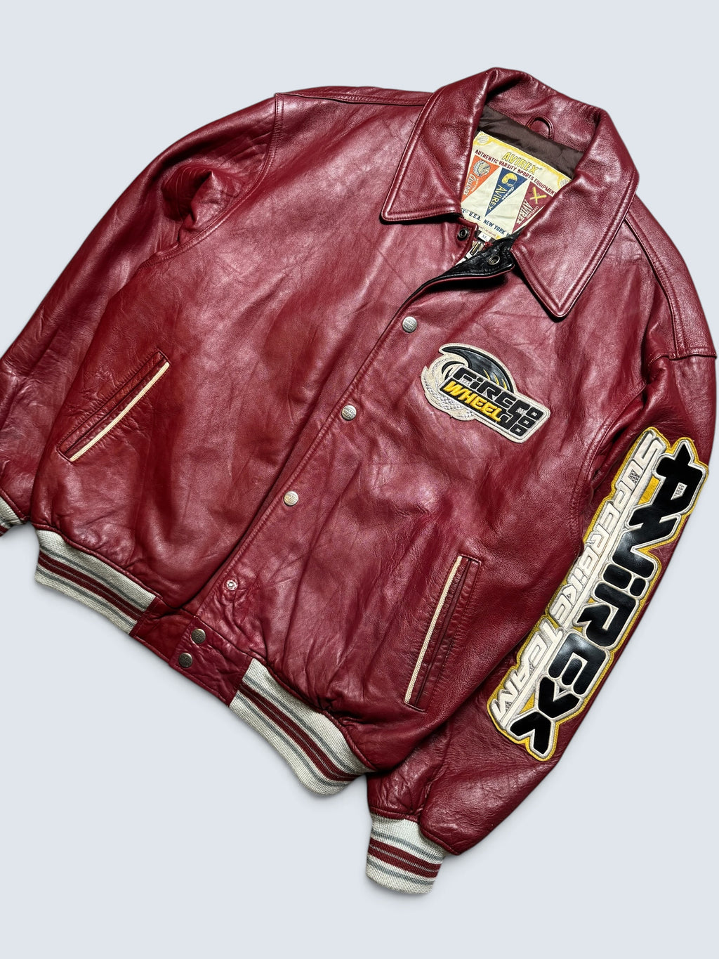 Jacket cuir cowhide varsity sport Avirex superbike team usa burgundy vintage 90's - XL
