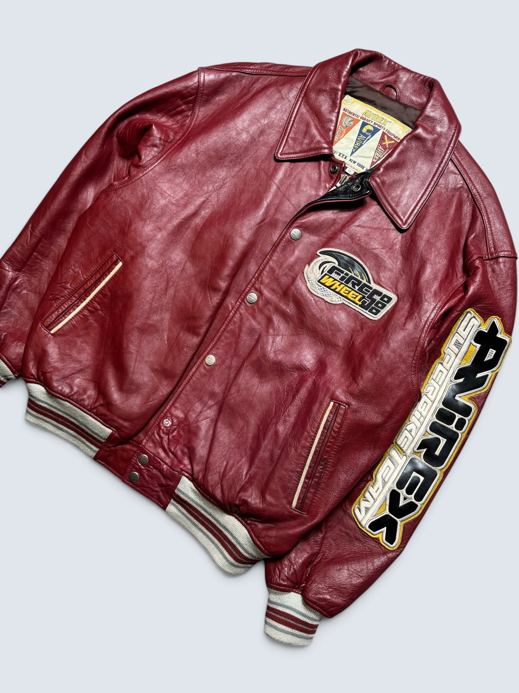 Jacket cuir cowhide varsity sport Avirex superbike team usa burgundy vintage 90's - XL